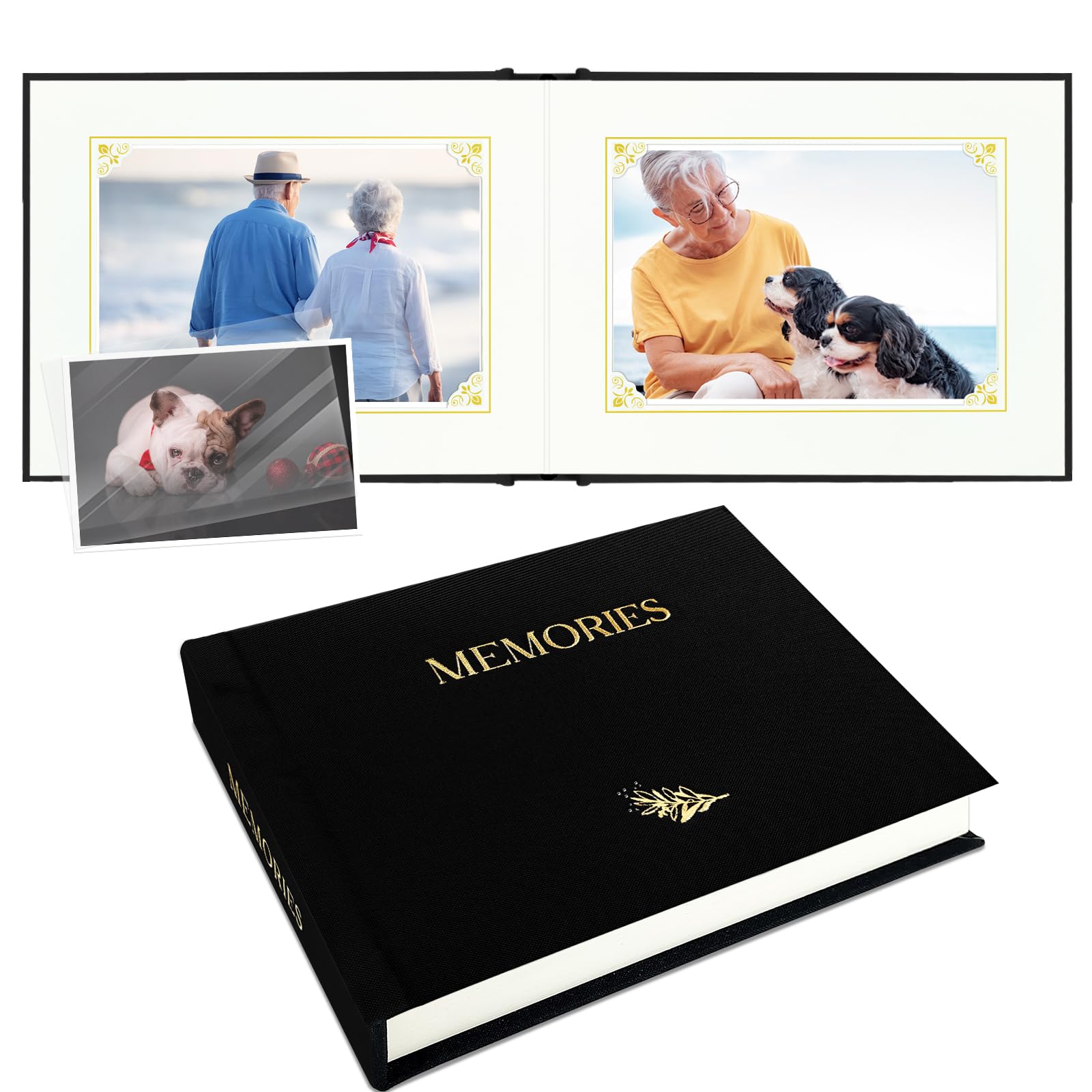 Álbum de fotos pequeño de 4 x 6 pulgadas con espacio para escribir, 20 bolsillos, cubierta de lino, libro de recuerdos, regalo para bodas, familiares y bebés (negro)