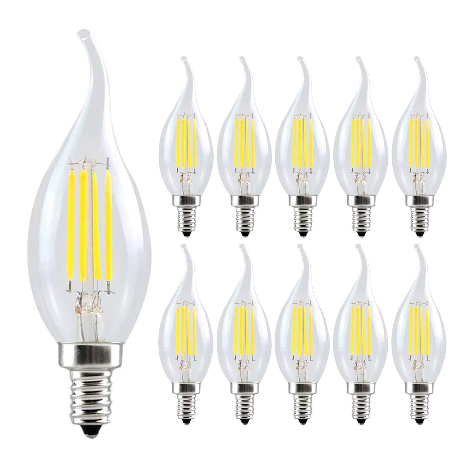 10 pièces d'ampoule à pointe flamme ancienne à filament à intensité variable LED AC 110 130 V, ampoule à pointe flamme LED 4 W, remplacement d'ampoule à incandescence 40 W, ampoule bougie SES, blanc