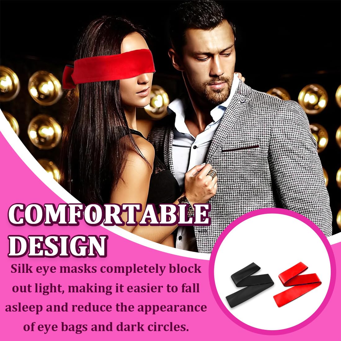 3 Pcs Maschera Per Occhi In Raso Fasce Per Occhi In Raso Morbide Maschere Per Dormire Copertura Per Gli Occhi Da Viaggio In Raso Per Donne Uomini Adulti Coppie 130X5Cm Nero Rosso