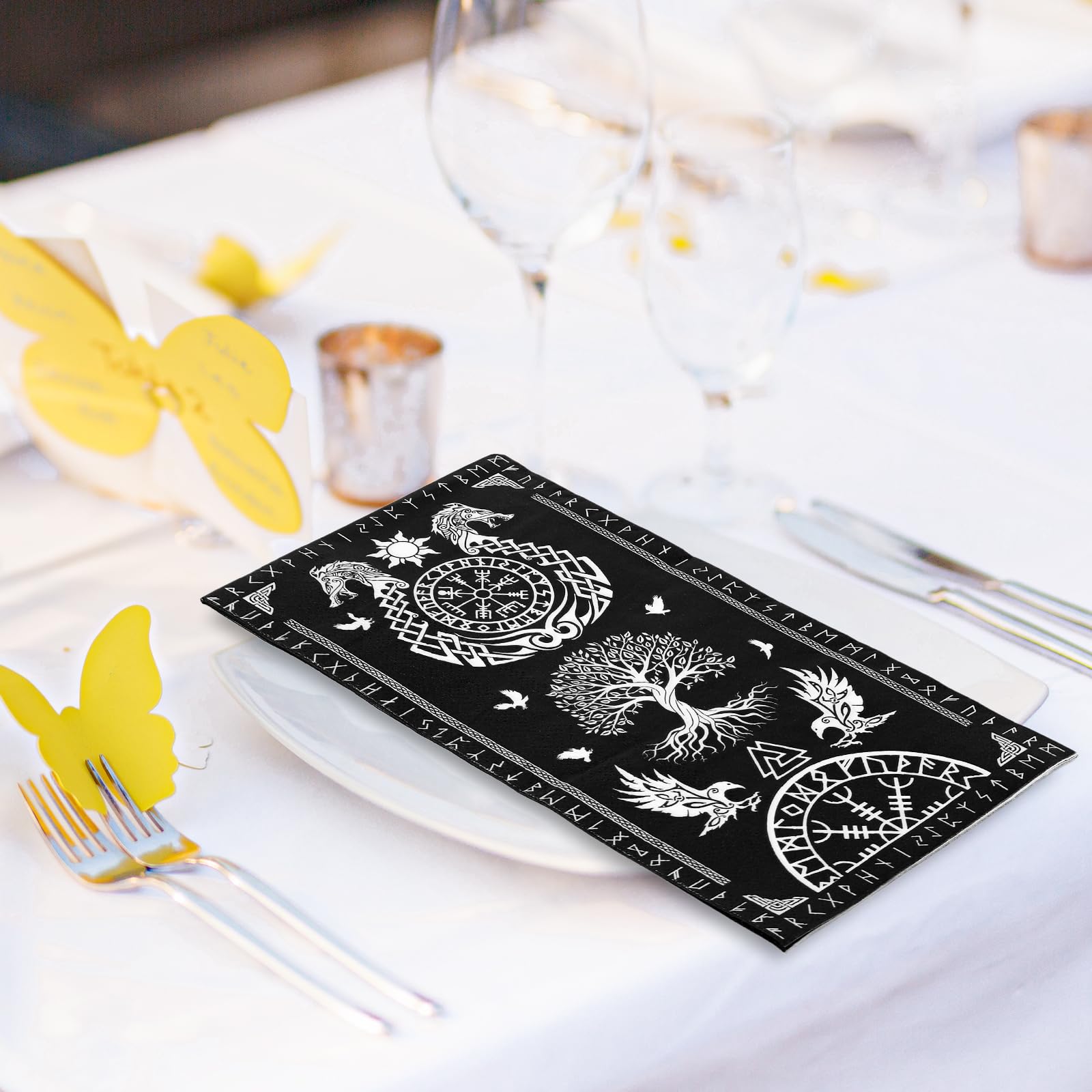 JarThenaAMCS 100 servilletas de papel desechables con diseño de árbol de la vida vikingo, diseño de cuervo y casco de asombro, servilletas de papel para baño, vacaciones, fiestas, suministros de mesa
