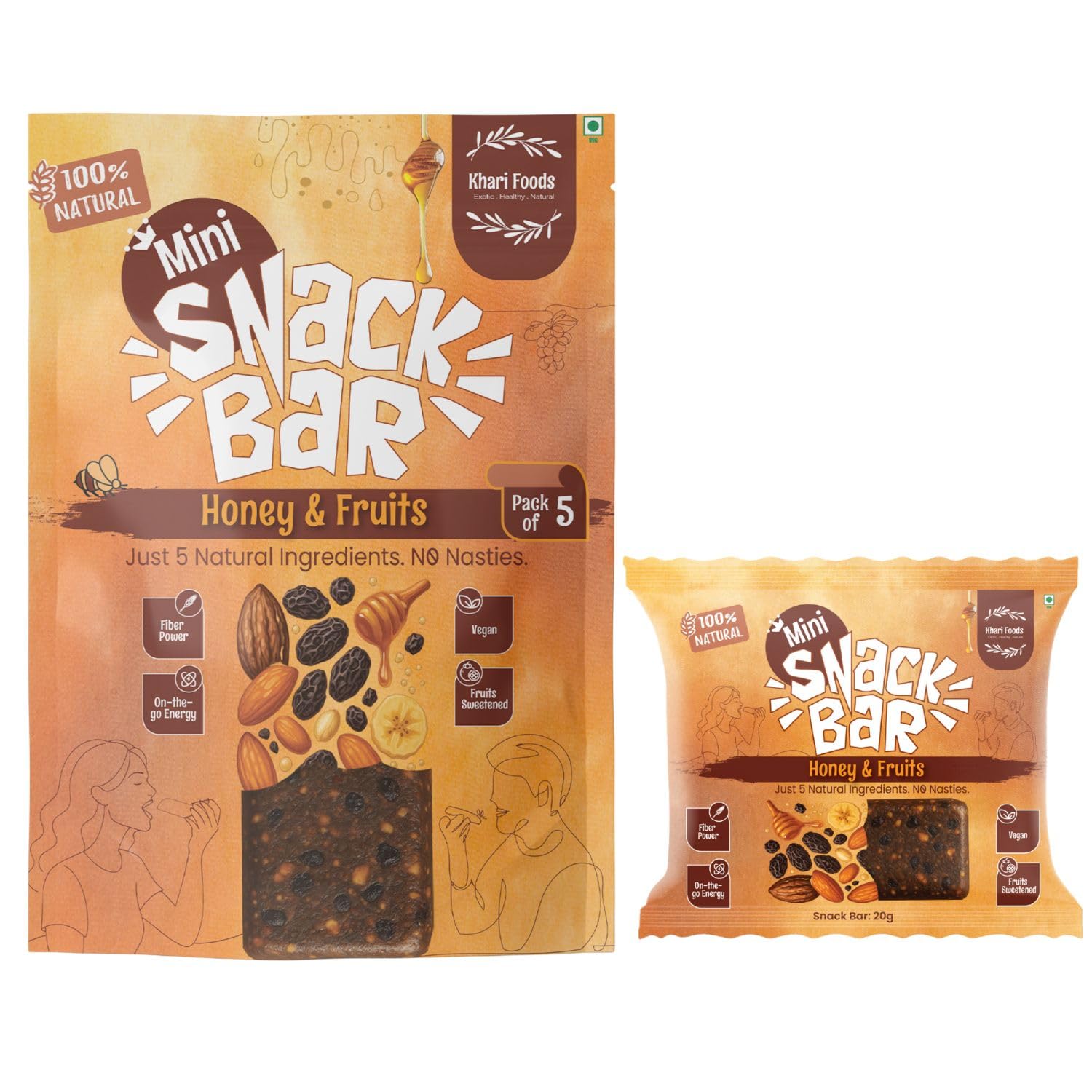 Khari Mini Snack Bars – Honey Fruits 20g | No Added Sugar | Made with Grapes, Banana, Peanuts, Honey & Jowar Crispies | Healthy On-the-Go Energy Snack | 5 Natural Ingredients | No Added Sugar | Tastes YUMMMMMMMMM (Pack 10, Honey Fruits)-image-28