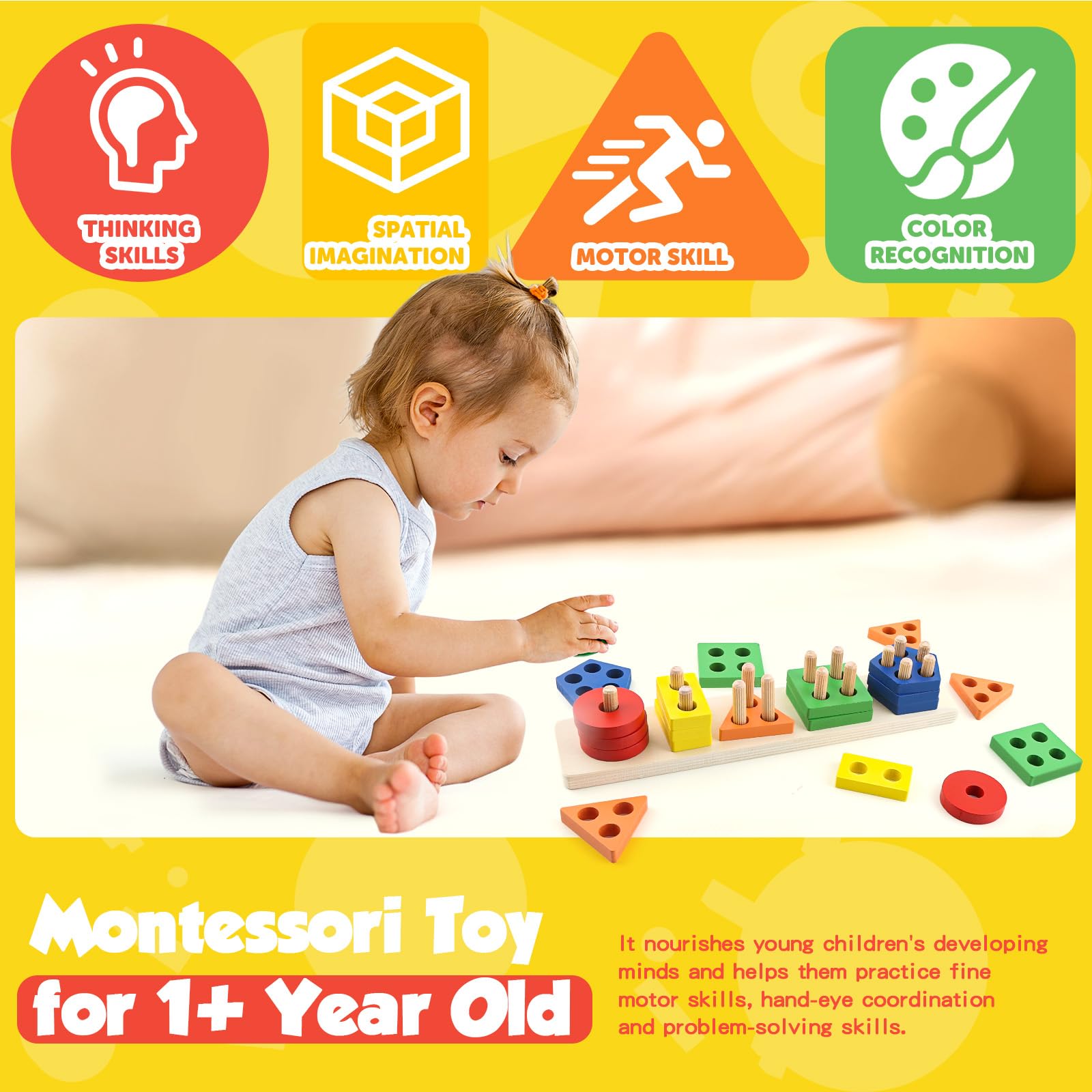 Juguetes Montessori para niños de 1, 2, 3 años, juguetes sensoriales de madera para regalos de cumpleaños de 1 a 3 años, rompecabezas educativos para niños pequeños, cesta de Pascua, juguetes de 4