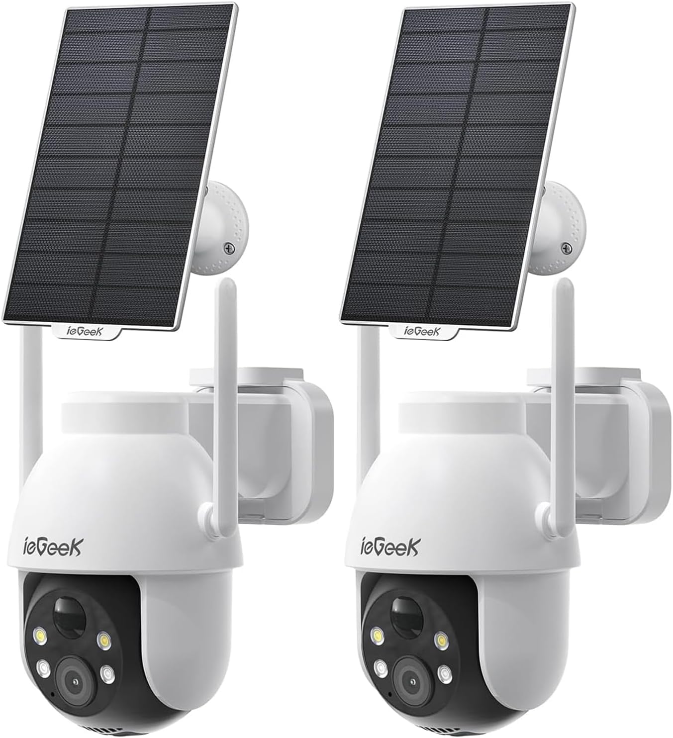 ieGeek 2 x kamera monitoringowa 2K 3 MP, zewnętrzna kamera solarna, 360° PTZ, zewnętrzny akumulator, 2,4 GHz, bezprzewodowa kamera do monitoringu z czujnikiem ruchu PIR, kolorowy noktowizor, audio