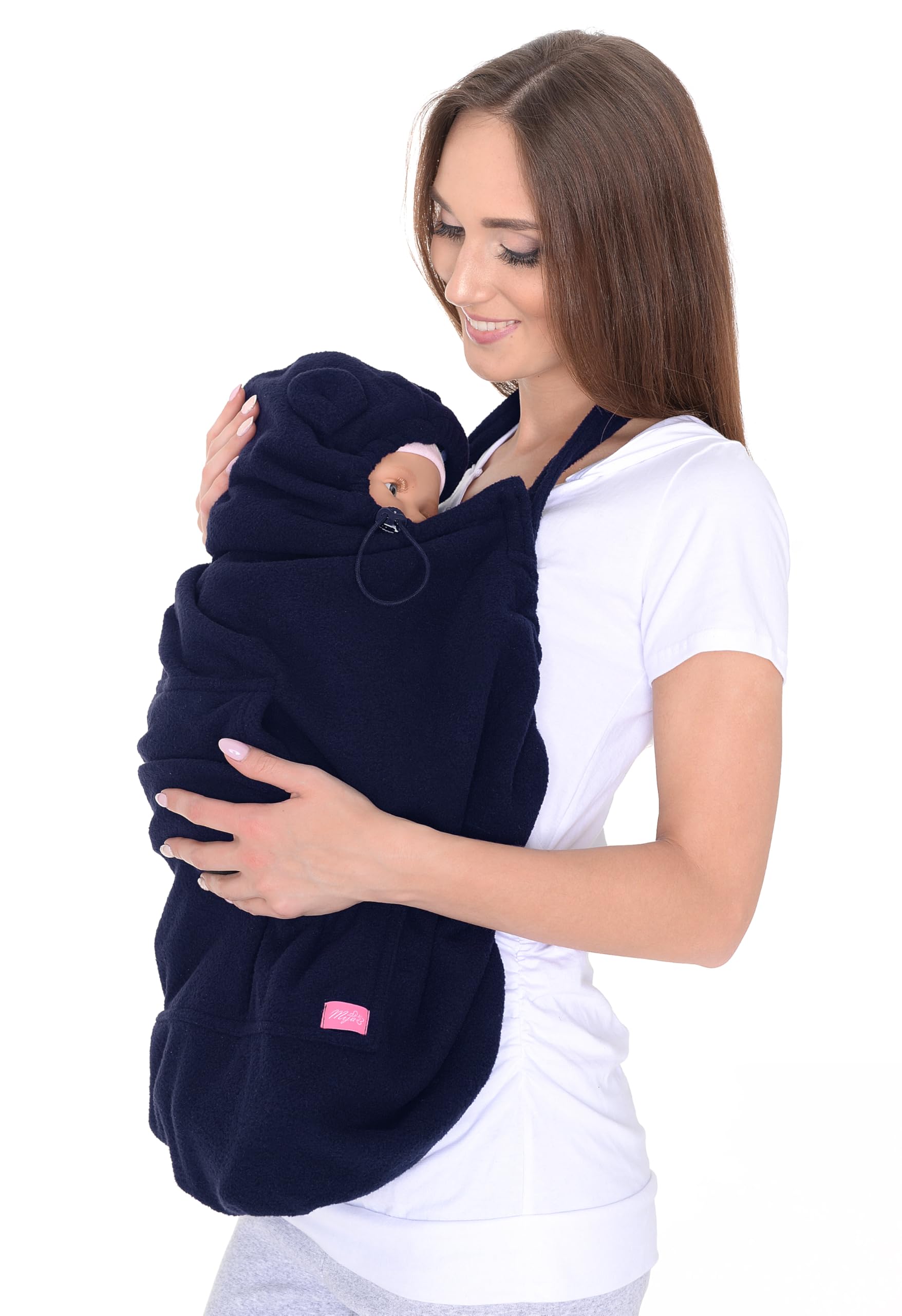 Mija 4023 - Custodia universale per portabebè/fazzoletti da porteggio/cappuccio (Blu marino/con uccelli)