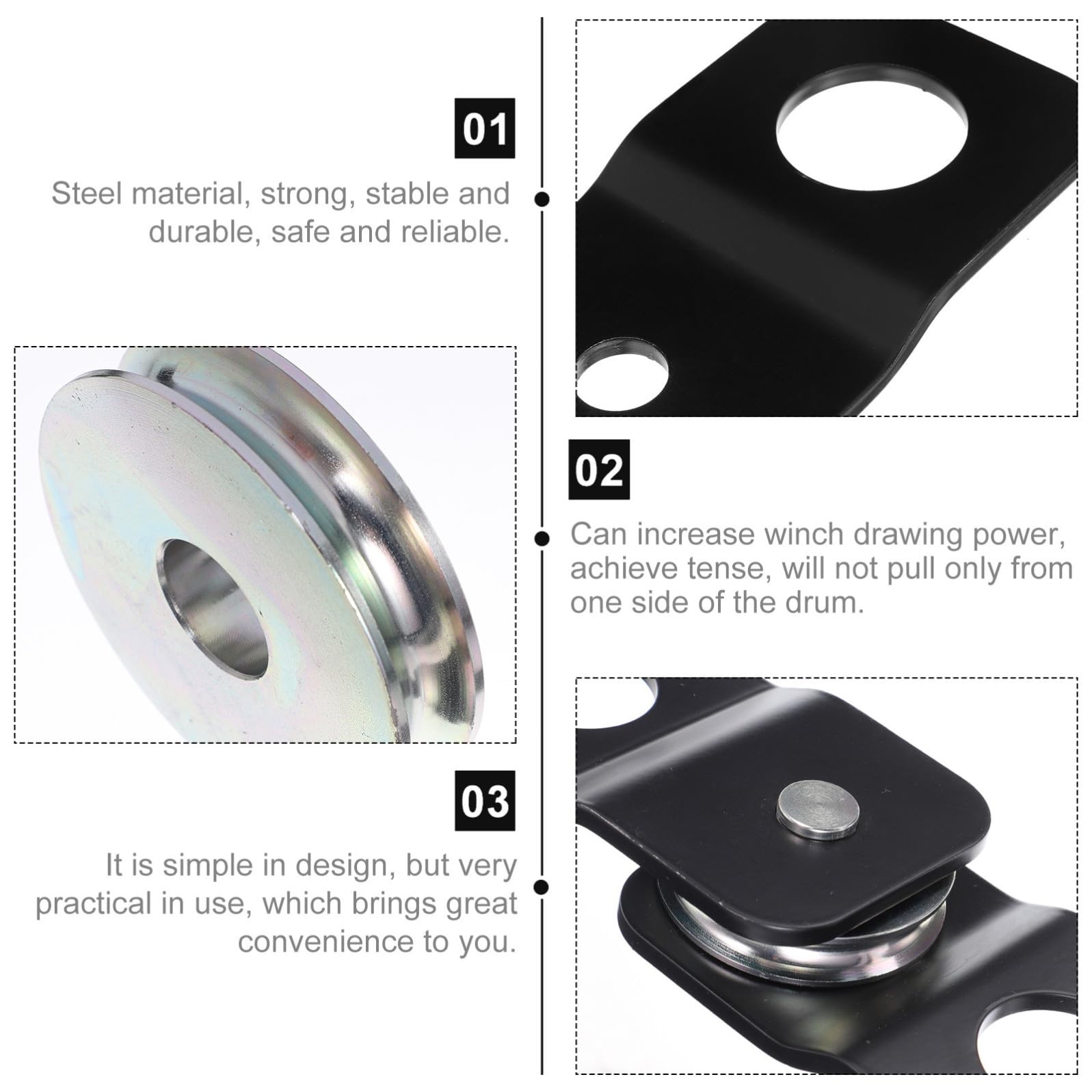 Puleggia Design Semplice di Traino Nero per Verricello Acciaio 4 Ton Aumenta la Potenza di Trazione per Atv Utv Camion e Trattore del Verricello per Recupero