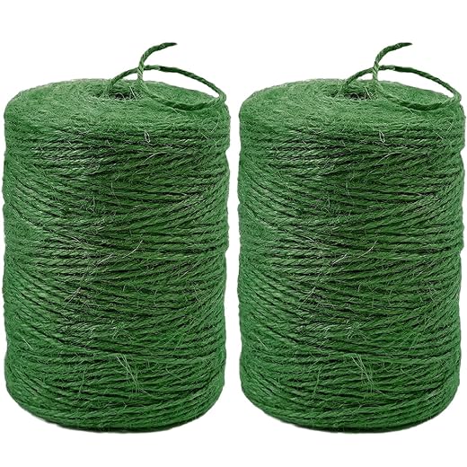 2Pack 2mm Natural Jute Twine String 1600 Feet Long Twine String for Crafting Gardening Gift Wrapping Macrame DIY Home Decor (Green-800Feet/Roll)