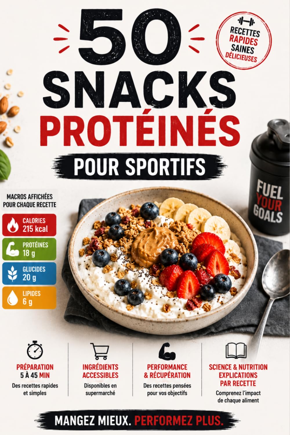 50 Snacks Protéinés pour Sportifs: 50 collations saines avec calories, protéines, glucides et lipides | recettes rapides pour la musculation, le sèchage et la perte de poids