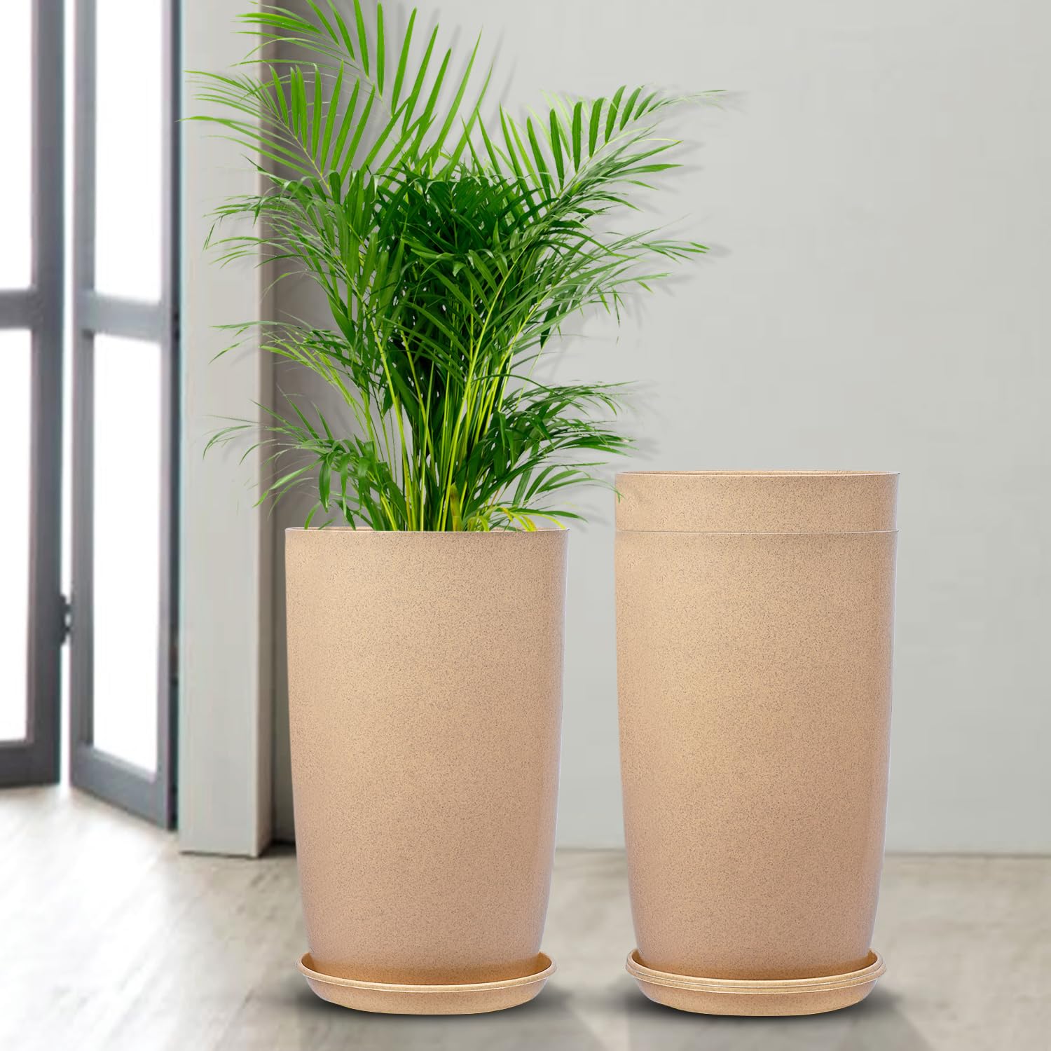Kuber Industries Pack of 3 Flower Pot with Plate | 18 Inch | Lightweight Polymers Indoor-Outdoor Pots | Flower Gamla Pot for Home-Office | Planter for Living Room | Marble Emerald | Beige (B0D4HWGC64) Amazon Price History, Amazon Price Tracker