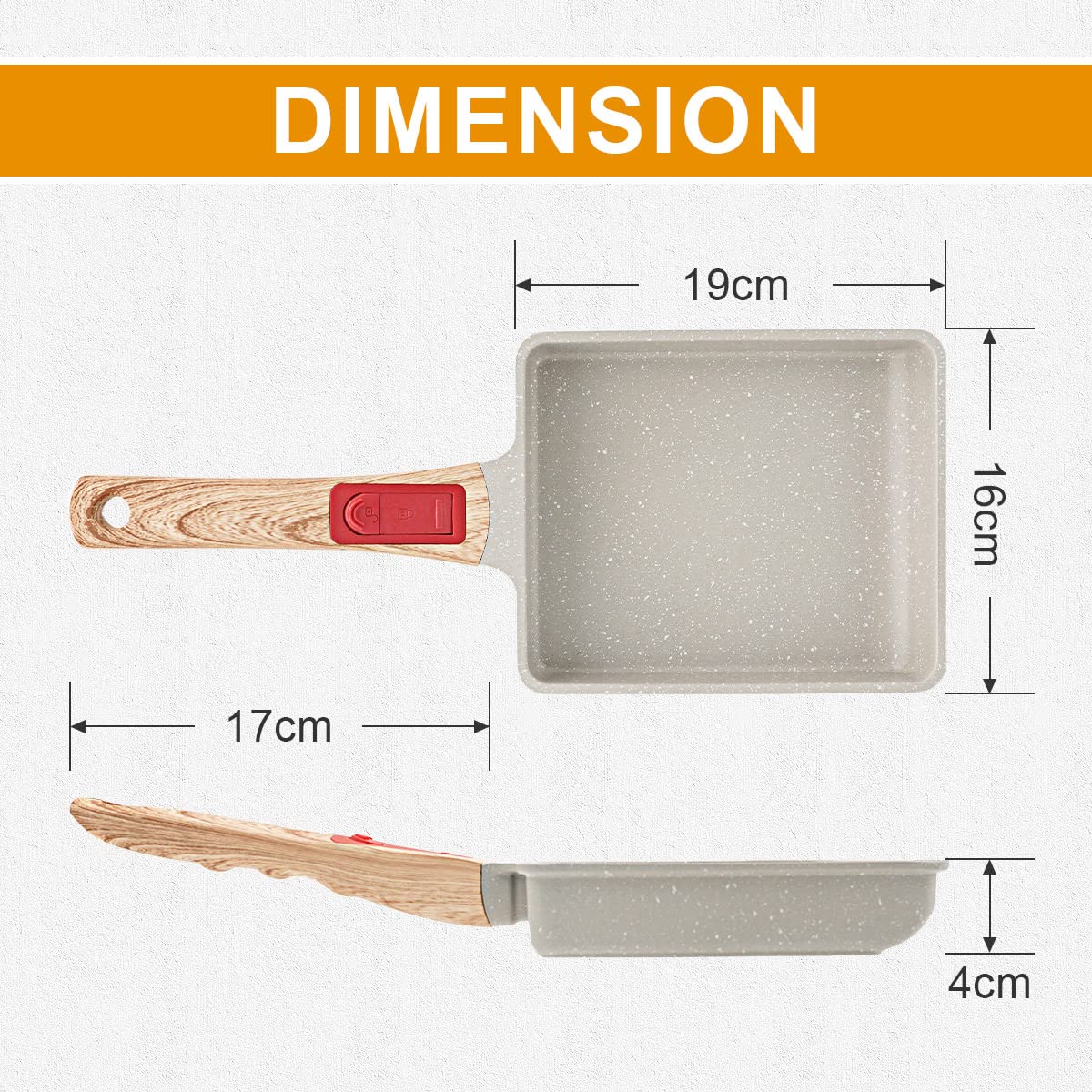 Sartén Japonesa Antiadherente para Tortillas y Tamagoyaki - Rectangular para Huevos con Mango Extraíble 19 * 16 CM, Apta para Horno y Lavavajillas