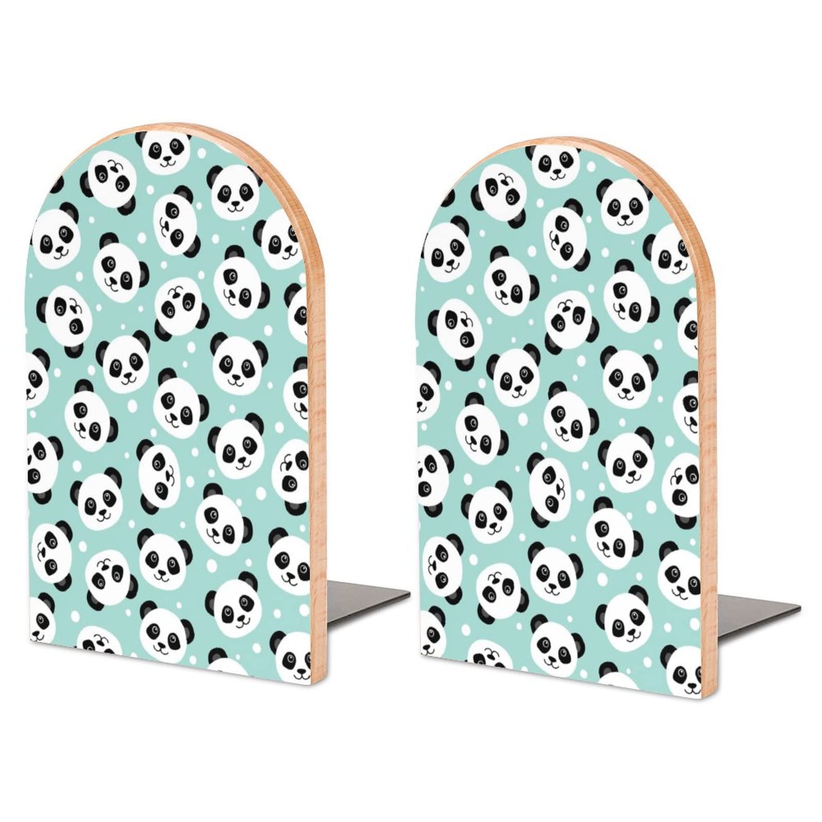 Cute Panda Face Bookends Heavy Duty Book Stand 1 Pair for Home Office Shelves Decorative