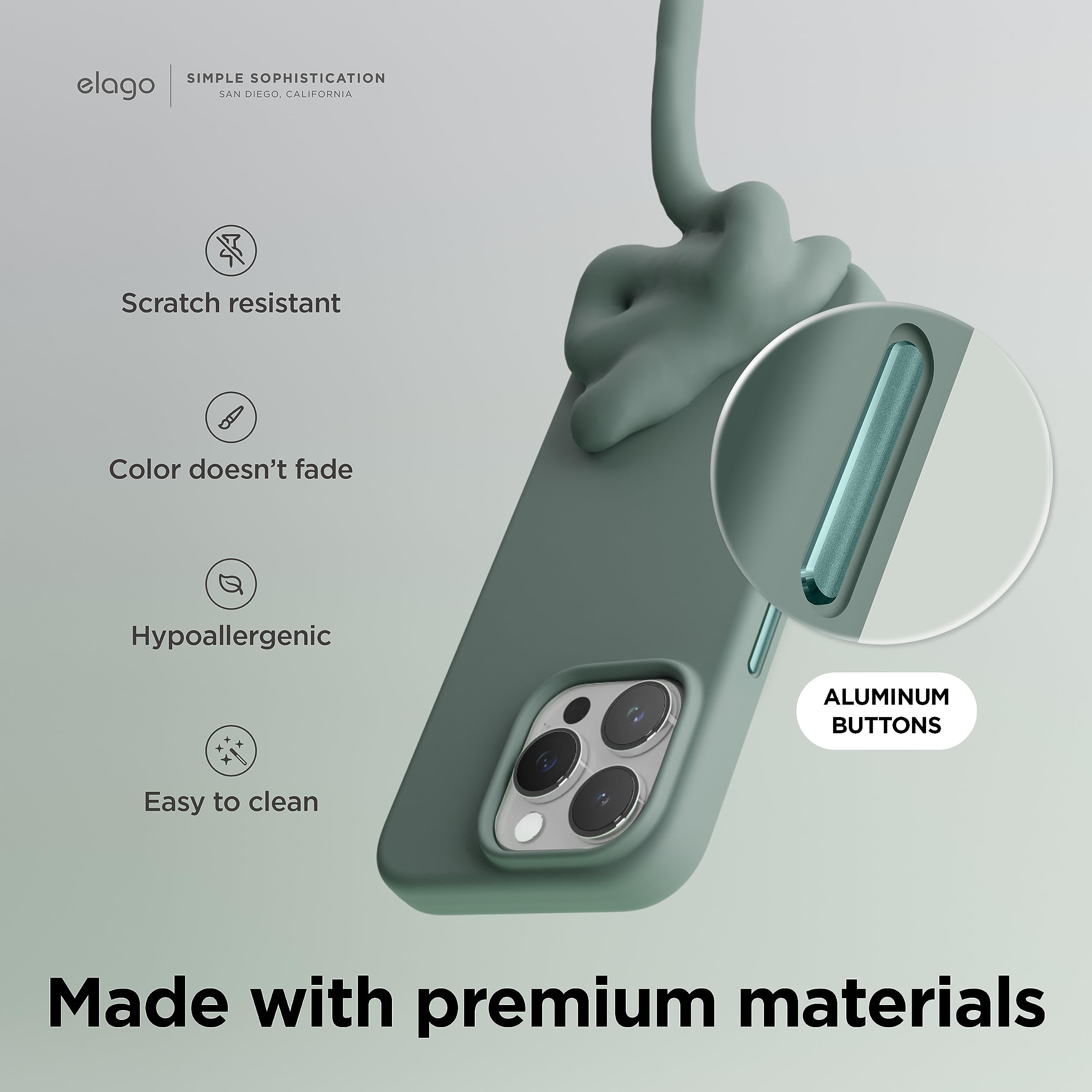 elago Cover Magnetica in Silicone Compatibile con iPhone 15 Pro Max Custodia, Compatibile con Accessori MagSafe, Magneti Integrati, Silicone Premium, Protezione [Struttura a 5 Strati] (Verde Notte)