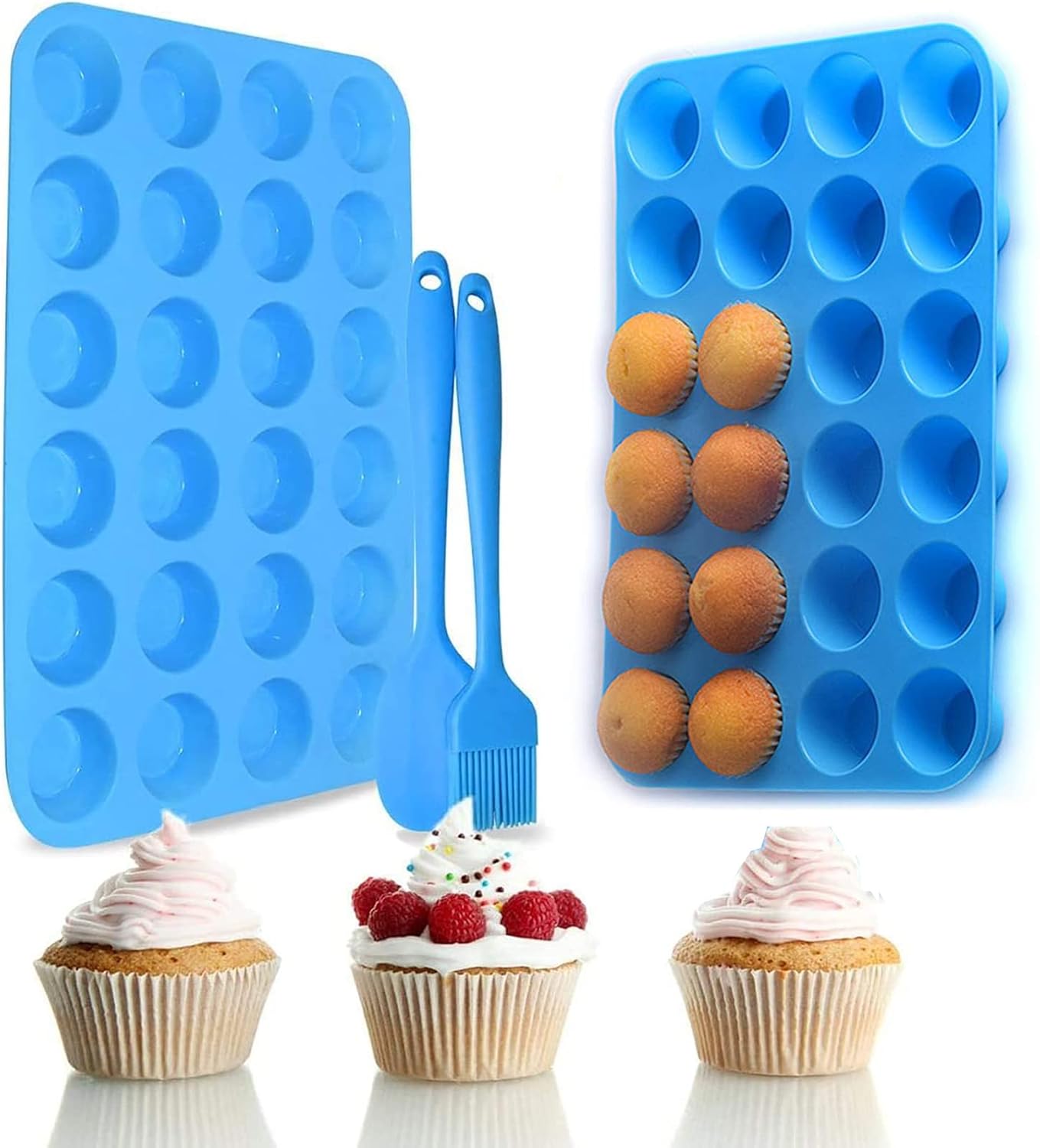 2 Pack Mini Muffin Tray 24 Cup Silicone Muffins Pan, NonStick Cupcake