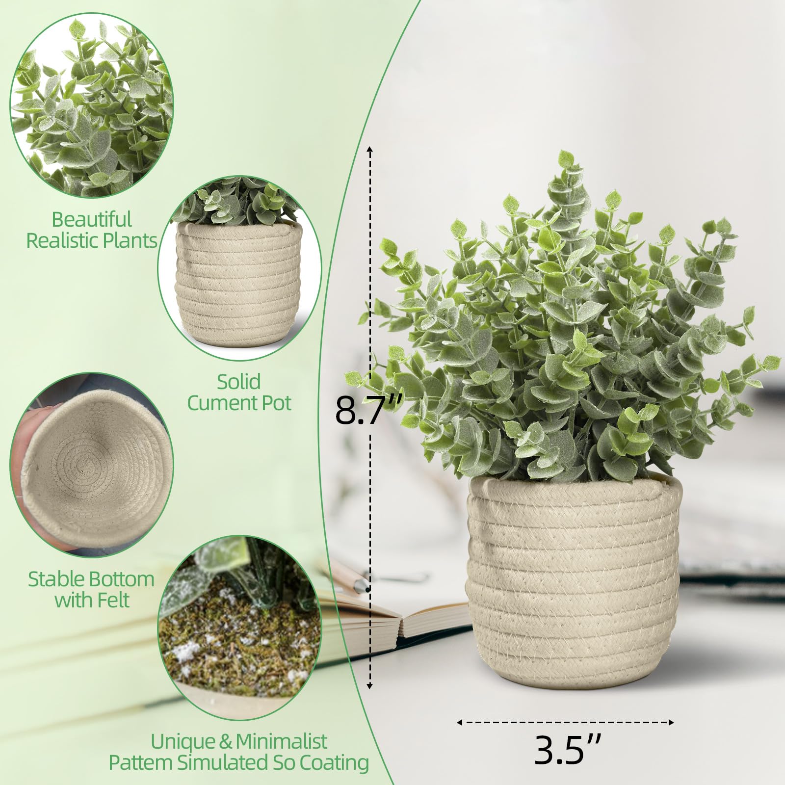 Hopewood Faux Plants, Fake Plants Eucalyptus Potted for Home Office Desk, Artificial Eucalyptus with a Weave Basket for Indoor Greenery Tabletop