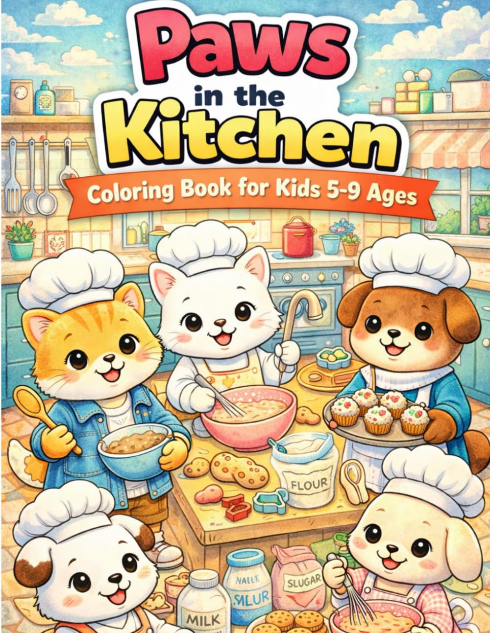Paws in the Kitchen Coloring Book for Kids 5-9 Ages: Adorable Animals Baking and Cooking Fun to Color