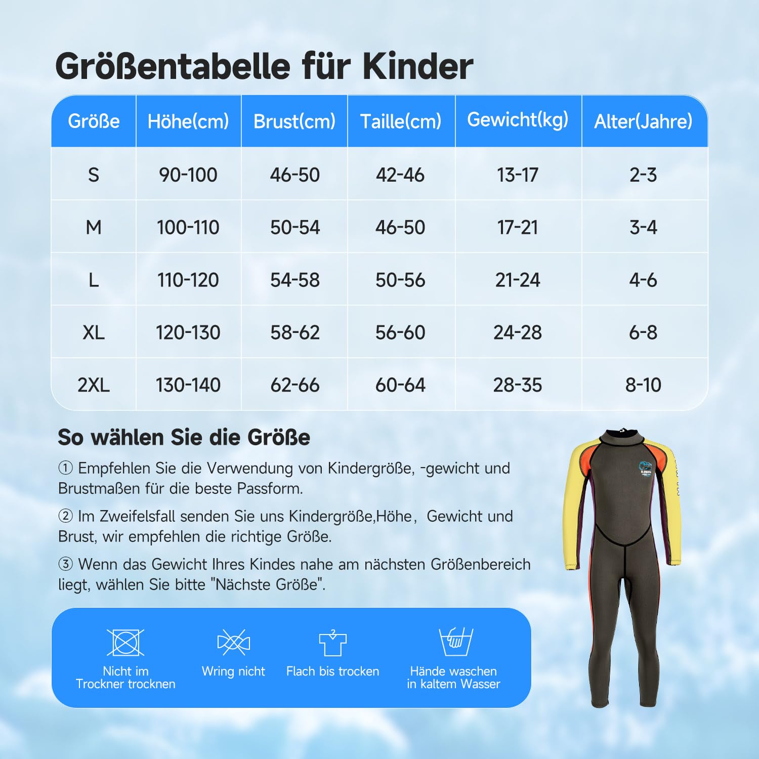 Kinder Neoprenanzug für Jungen Mädchen Kleinkind Jugend Langen Ärmeln 2.5mm Neopren-Thermo-Badeanzug Volle Nassanzüge im kalten Wasser für Schwimmen Surfen Tauchen