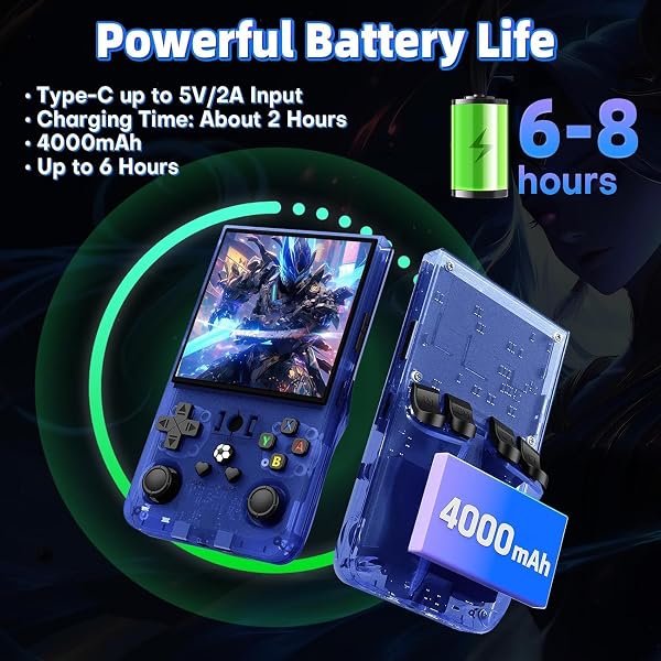Retro Handheld Game Console R36MAX, Retro Gaming Console with 4.0-in IPS HD Screen, Video Game Consoles with 4000mAh Battery and 30+ Mainstream Emulators, Blau - 4