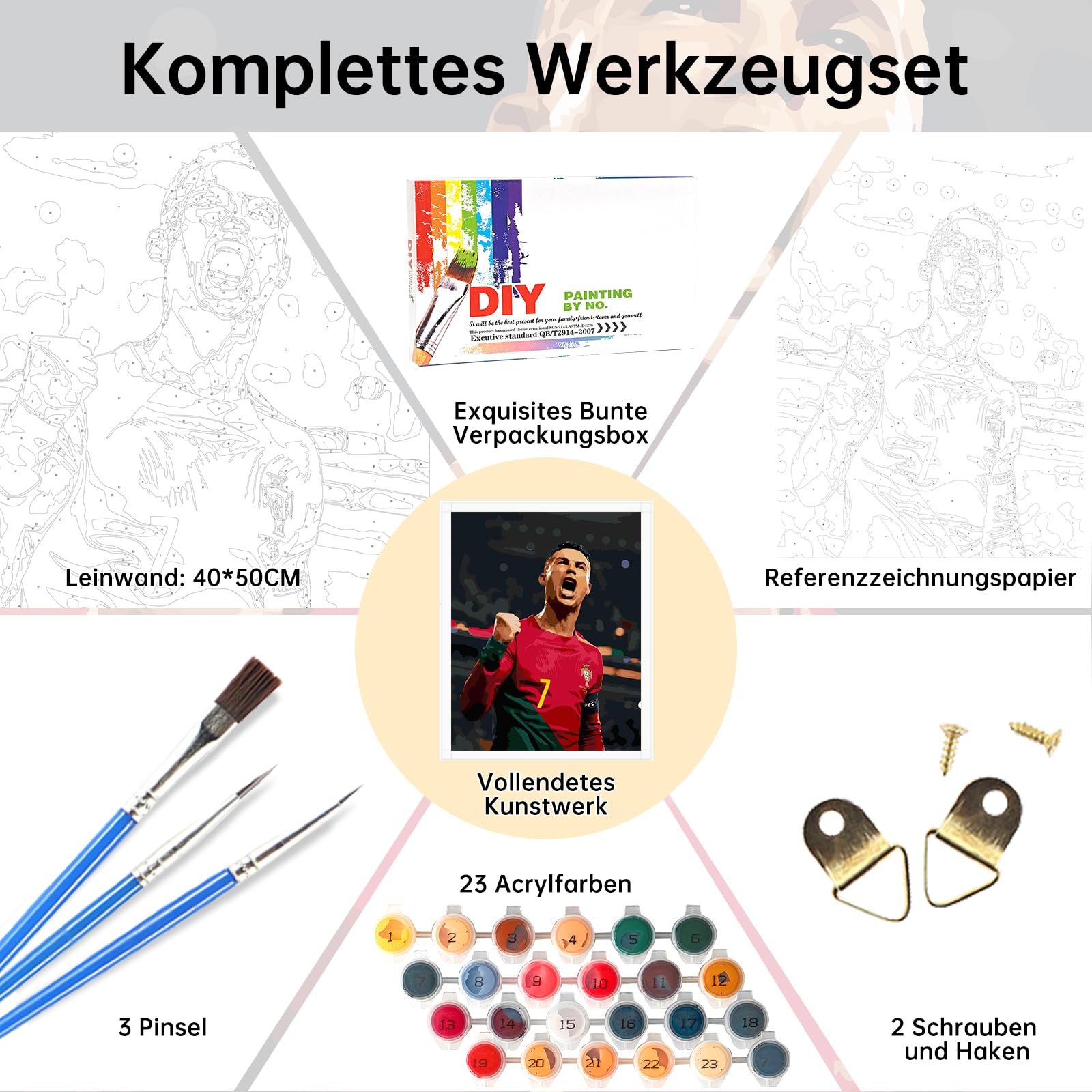 Malen Nach Zahlen Set – Bunter Fußball Auf Leinwand, 40x50 Cm, Für Kinder & Erwachsene, Mit Acrylfarben Und Pinseln