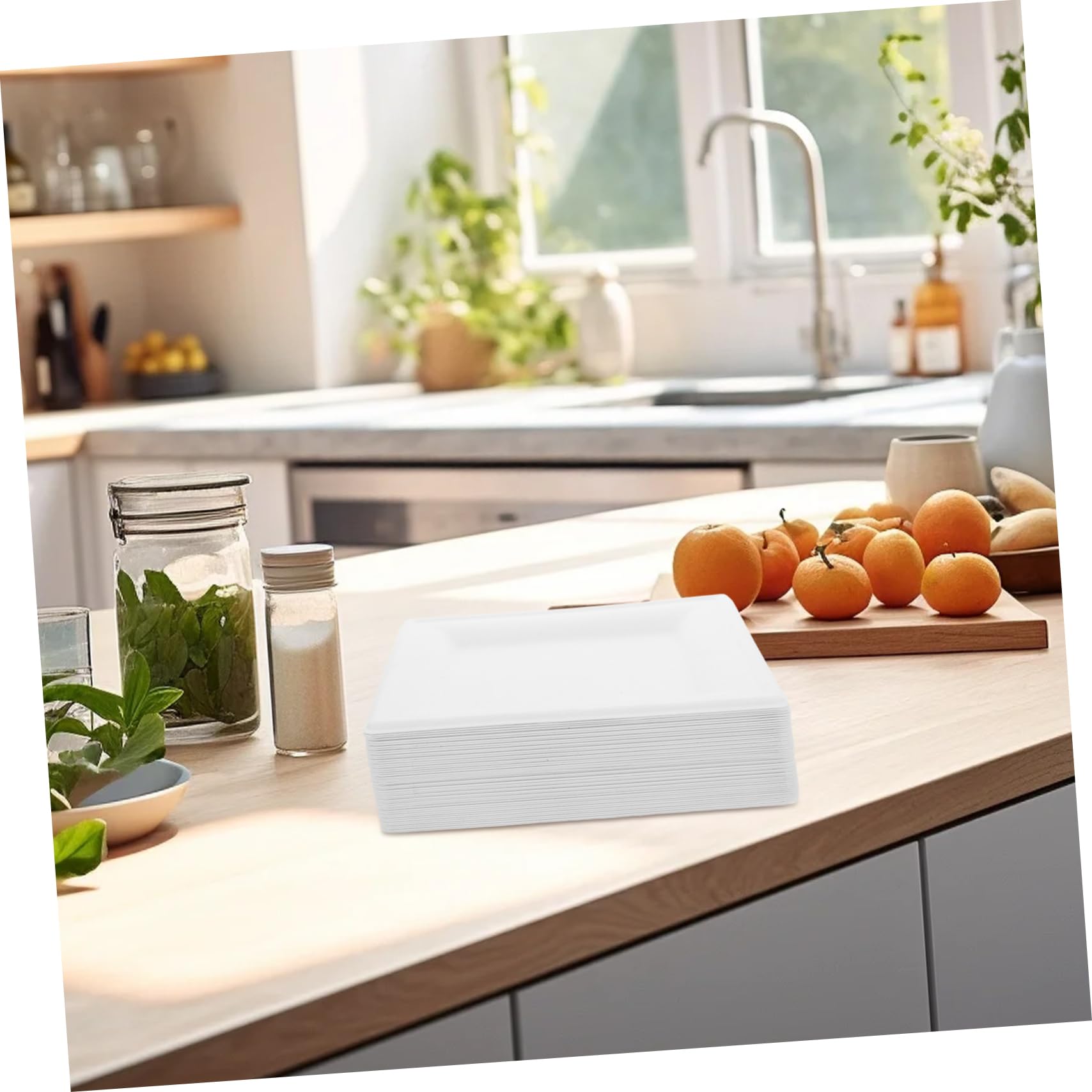 POPETPOP Assiettes en Carton Jetables Épaisses 50 Pcs, Blanches, 8 Pouces | Forme Moderne, Usage Micro-ondes, Lot Pratique pour Fêtes et Baby Shower