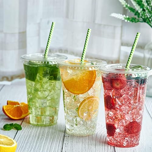 Miniatura 3 de Lilymicky 90 juegos Vasos de plástico transparente de 16 onzas con tapas planas, vasos desechables para beber, vasos de plástico de 16 onzas para