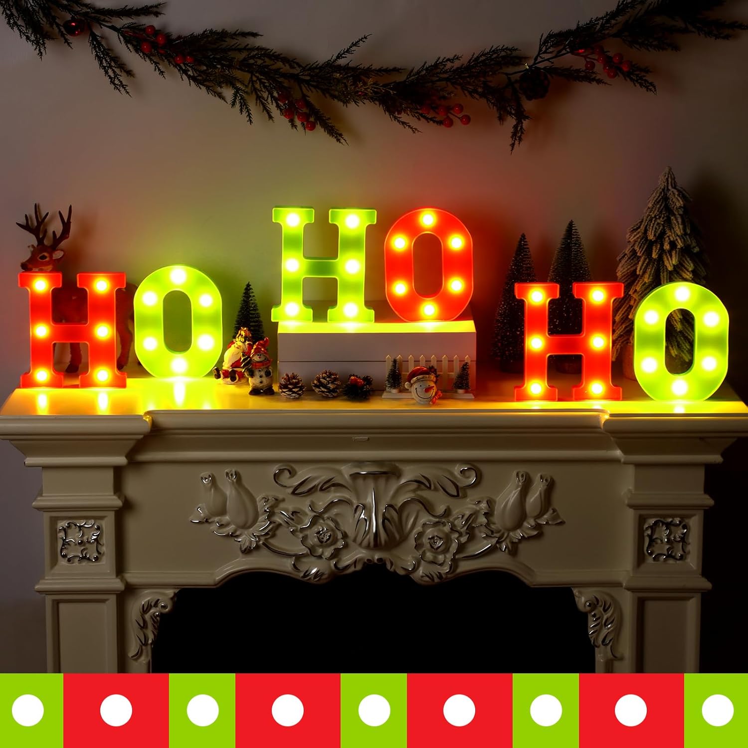 6 Pcs Lighted Christmas Ho Ho Centerpiece Decoration LED Letter Lights Sign Xmas Centerpiece Table Decor Christmas Tabletop for Bedroom Home Room Party Indoor Decor(Red,Fluorescent Green,6.3 inch) - Image 3