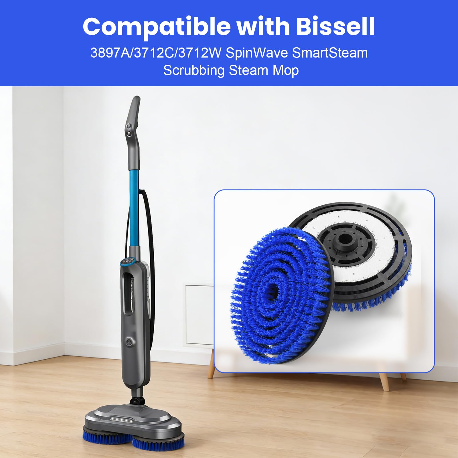 Paquete de 2 cabezales de cepillo de repuesto para fregona de vapor Bissell 3897A/3712C/3712W SpinWave SmartSteam, limpieza profesional y pulido, limpieza profunda de suelos duros