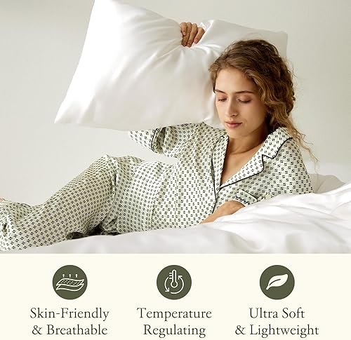 Miniatura 6 de LILYSILK Juego de sábanas bajeras de seda de 3 piezas, 100% seda de morera grado 6A, 2 fundas de almohada de seda y 1 sábana bajera de seda,