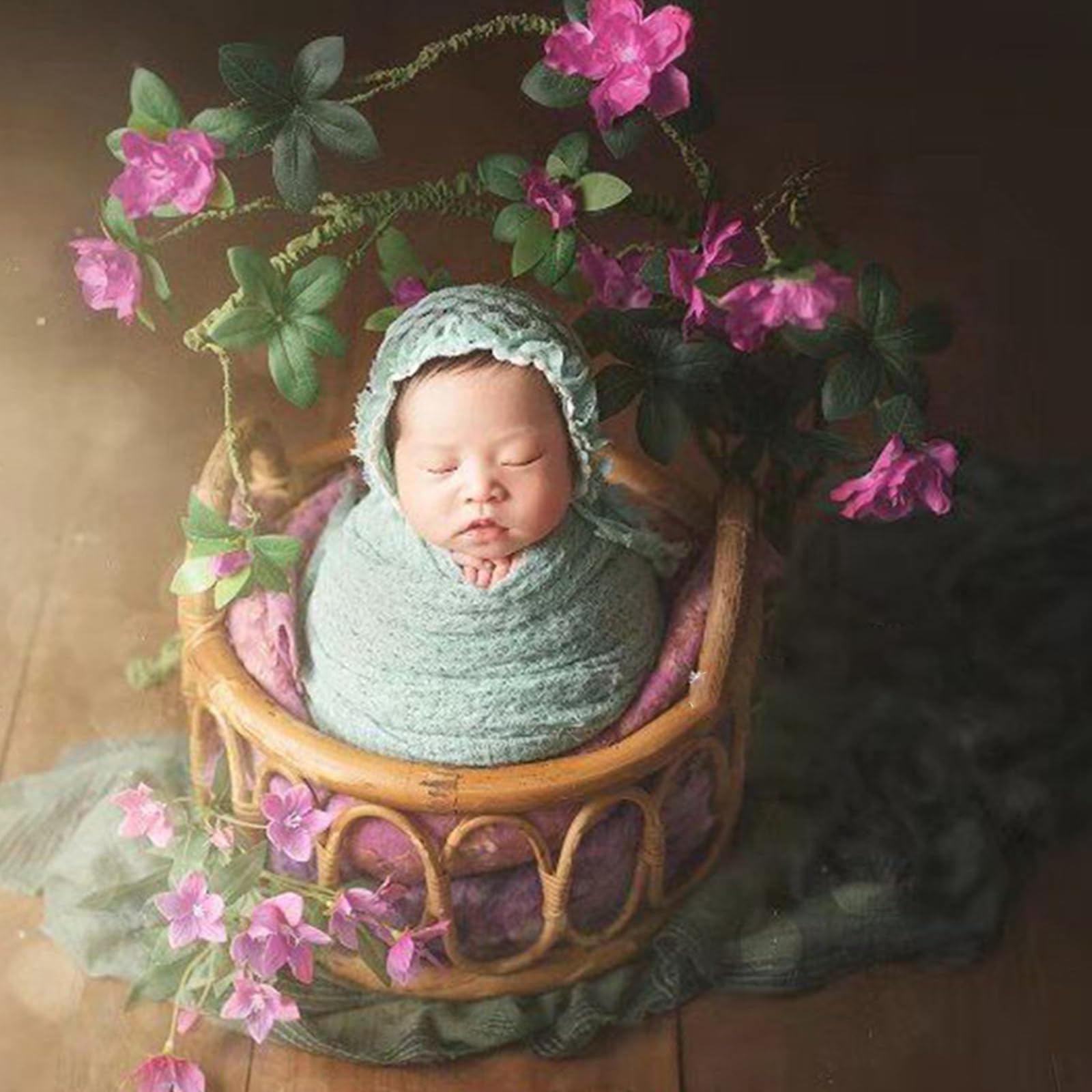 Cestino in rattan vintage fatto a mano per fotografia neonata, sedia unica e naturale per servizi fotografici per ragazzi e ragazze