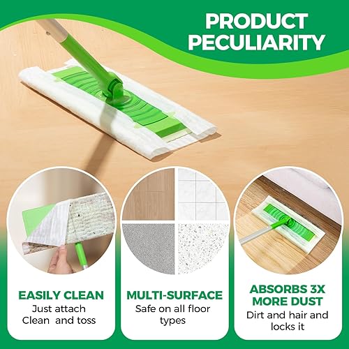 Miniatura 3 de Paños de barrido en seco, repuestos de trapeador desechables, repuestos de polvo para el suelo, repuestos de paño para barredora estándar Swiffer,