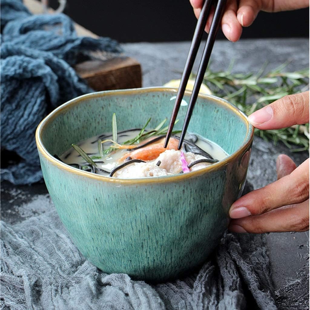 Bowls Creative Bowl Ceramic Fruit Salad Bowl Creative Irregular Deep Soup Bowl 900ml Ramen Bowl Retro Green Tableware Tableware
