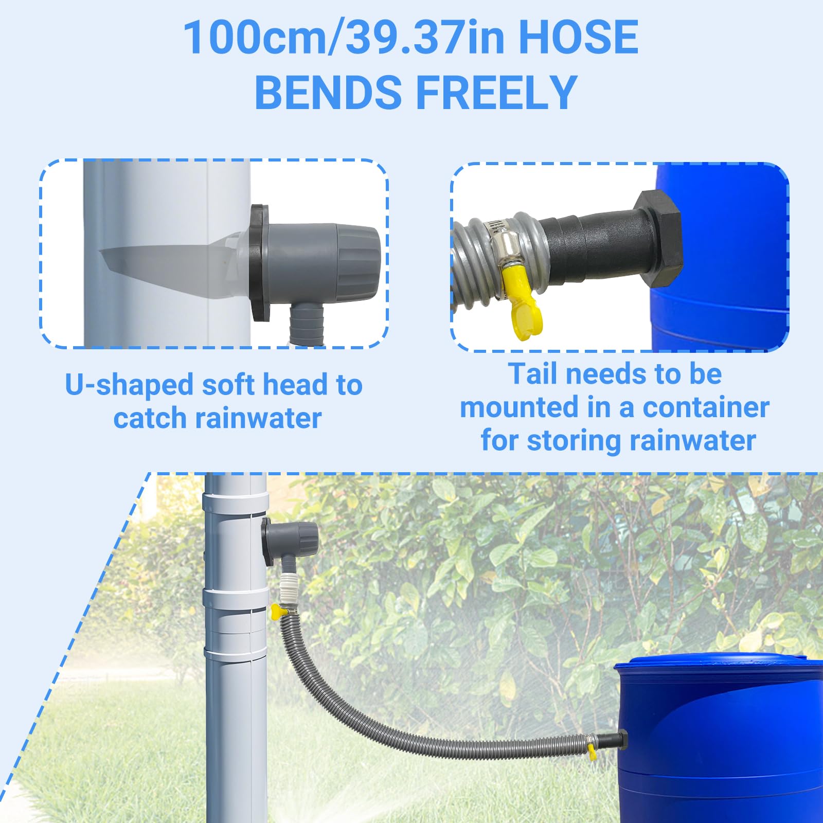 Colector de Agua de Lluvia, Colector de Lluvia para Bajantes Speedy, para diámetro Interior del Tubo bajante 75-110 mm, Bajante para Techos de hasta 80 m² (Grey) | Sistema de captura de agua con accesorios de montaje, conexión para barriles de lluvia para