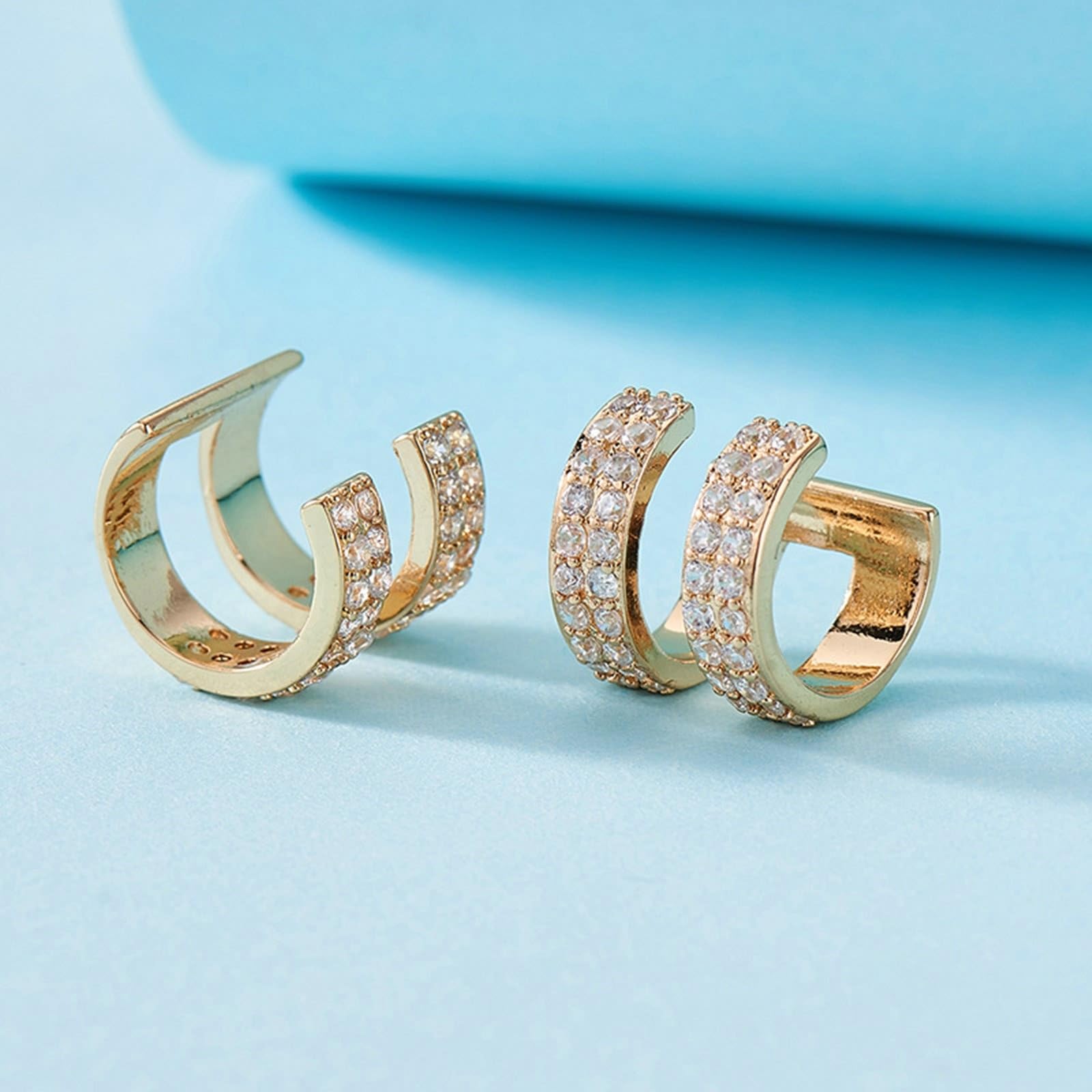 KnBoB Manschette Ohrringe Damen Weißgold 14K Doppel Rund Moissanit Echtgold Ear Cuff Edelstein Schmuck