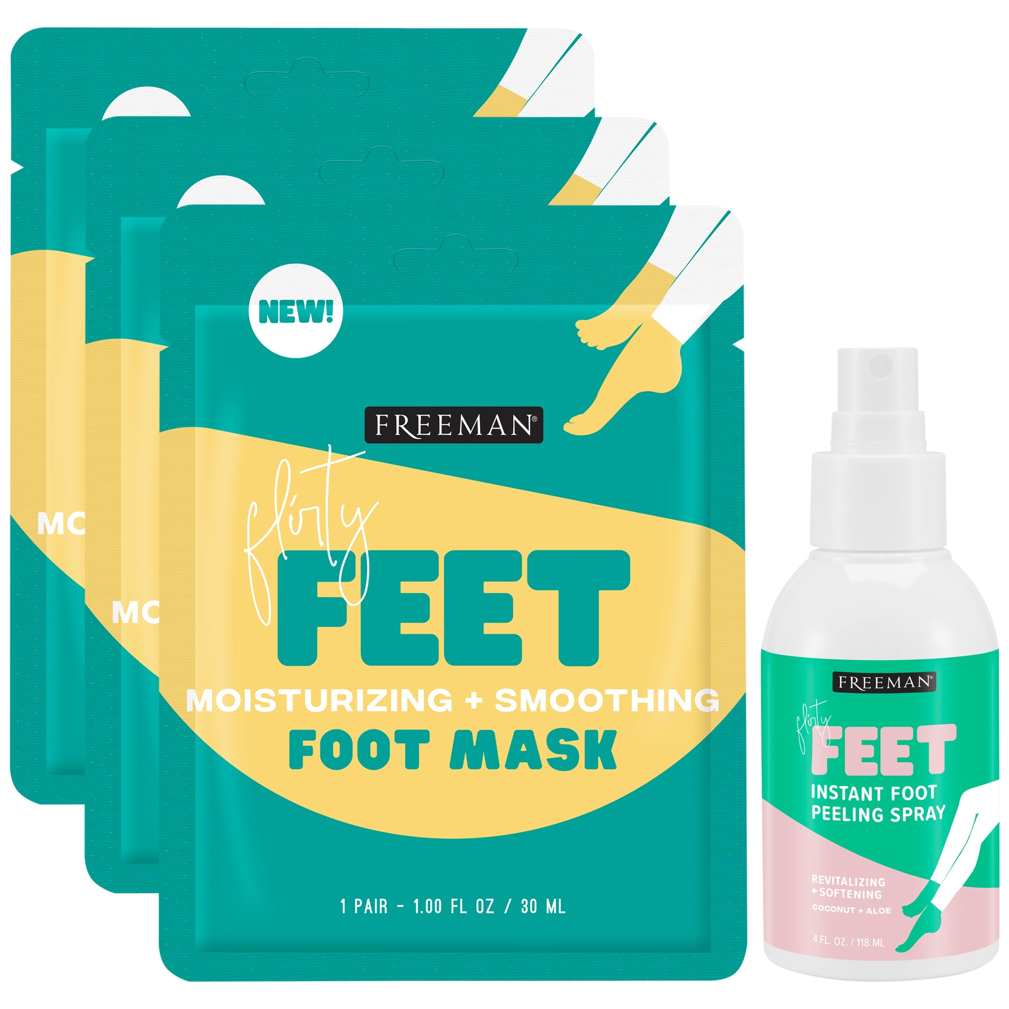 Freeman Flirty Feet Foot Care Set, Peeling Spray + Moisturizing Mask 3-Pack