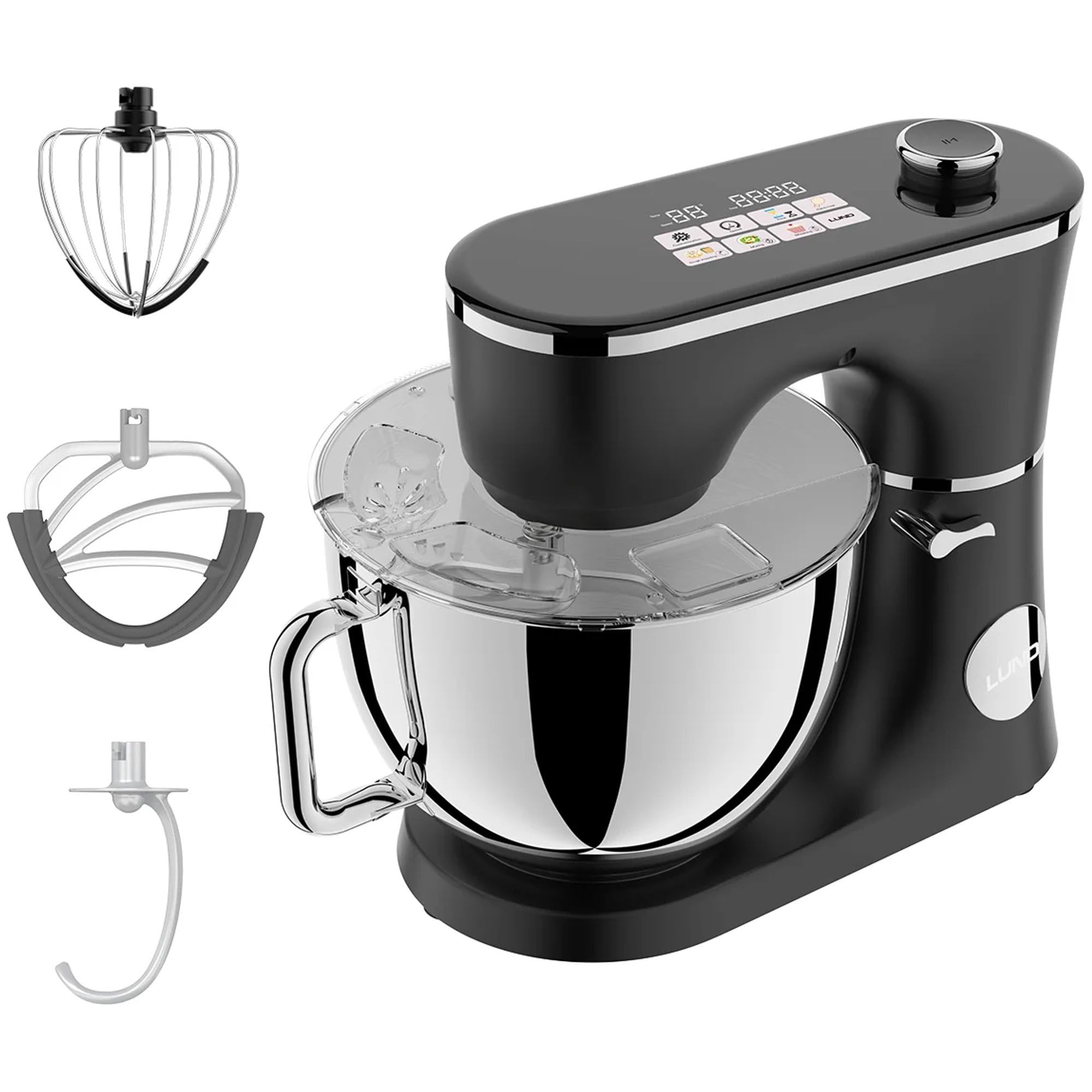 Robot kuchenny 2000 W z miską ze stali nierdzewnej 6 l, automatyczne programy, planetarny system mieszania, cyfrowy timer, maszyna do ciasta, wszechstronna, profesjonalna wydajność