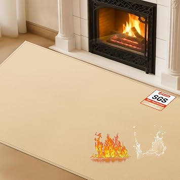 Fireplace Hearthrug Fireproof, 42 x 24 x 0.04 inches Fireproof Fireplace Mat Hearthrug, Wood Stove Fireplace Fireplace Indoor Outdoor, Protect Floor Carpet From Sparks - Khaki
