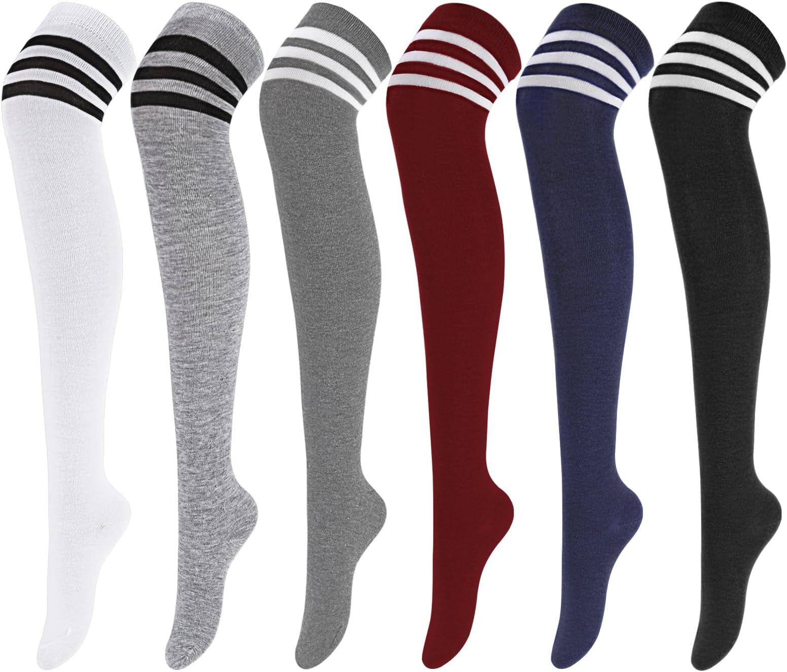 Radsocken6 Pairs Over Knee Thigh Socks Womens Knee-High Socks Long Boot Stocking Leg Warmer Striped Thigh High Socks for Daily Wear, Cosplay