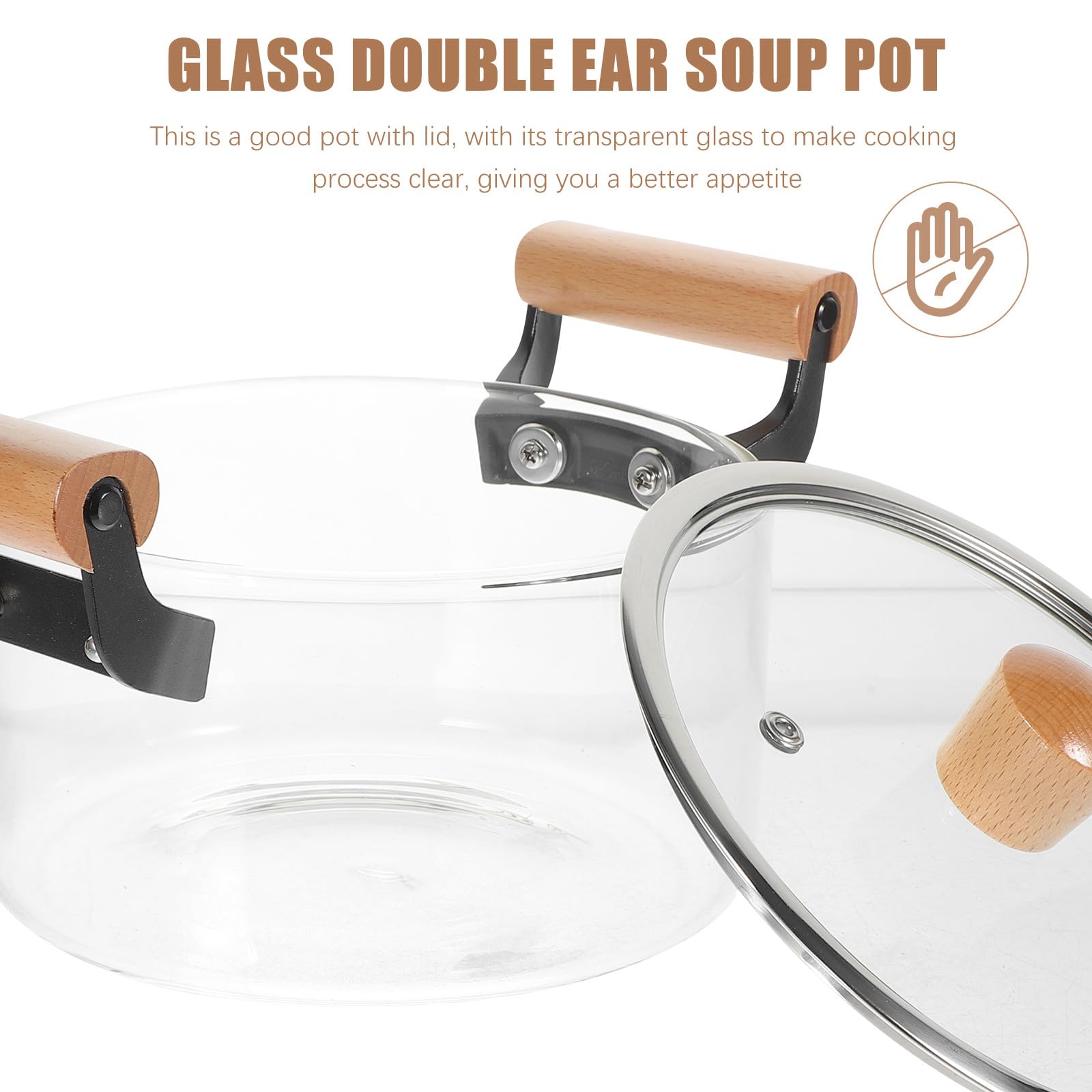Transparenter Glas suppentopf Hitzebeständig für Herd und Gas Kochfester Glaskochtopf mit Holzgriffen Vielseitiger Topf für Suppe Brei Nudeln und Gemüse im Haushalt