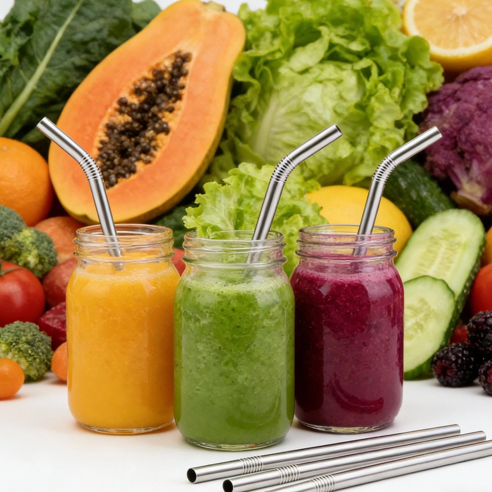 8 Piezas Pajitas Reutilizables, Pajitas de Acero Inoxidable con 2 Cepillos de Limpieza 4 Rectas y 4 Curvas para Lavavajillas para Bubble tea Batidos y Bebidas Calientes