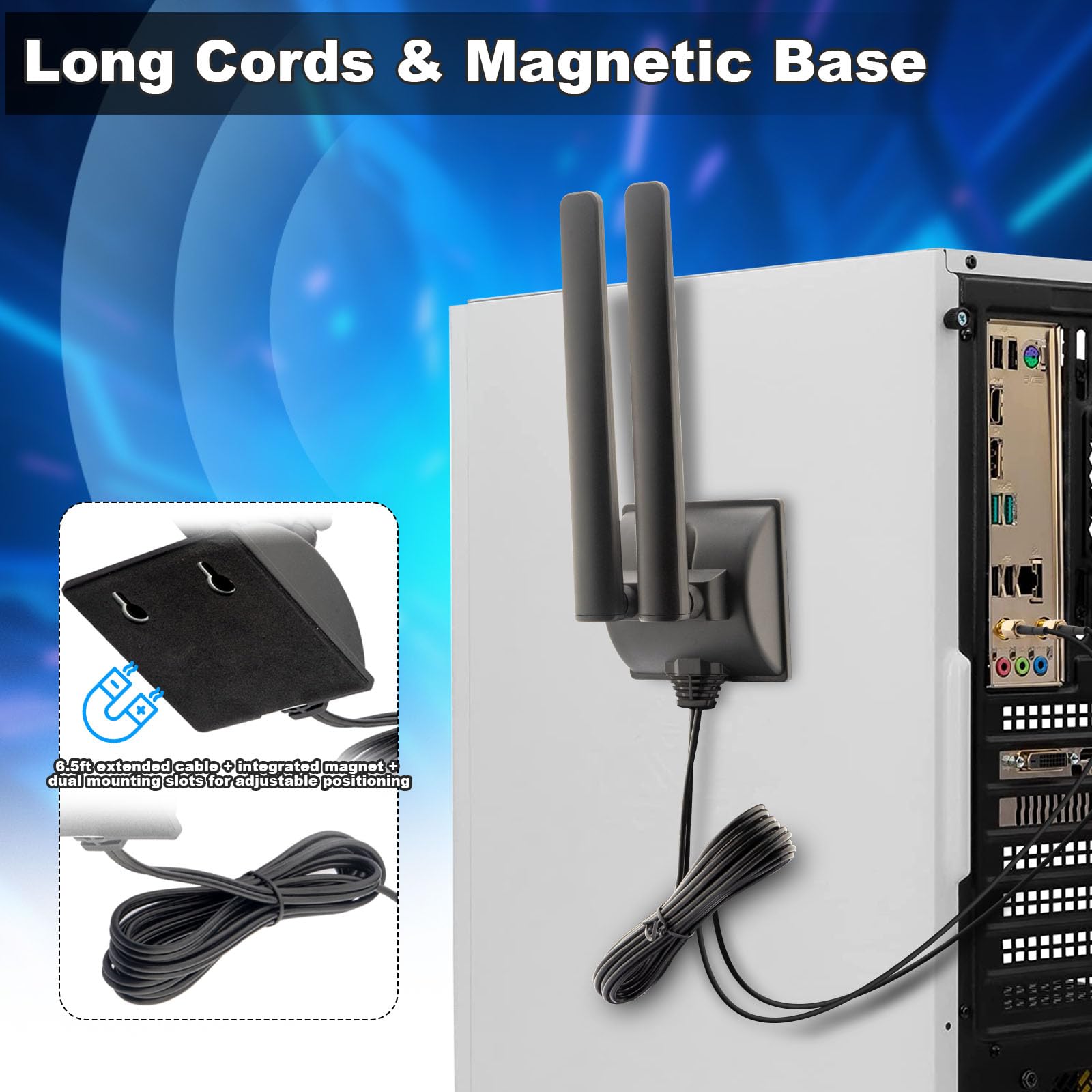 Antenne WiFi 6E tri-bande 2,4 GHz 5 GHz 6 GHz RP-SMA Base magnétique pour ordinateur de bureau, carte mère, ordinateur PCI-E 6E, carte Bluetooth, adaptateur WiFi USB, routeur sans fil
