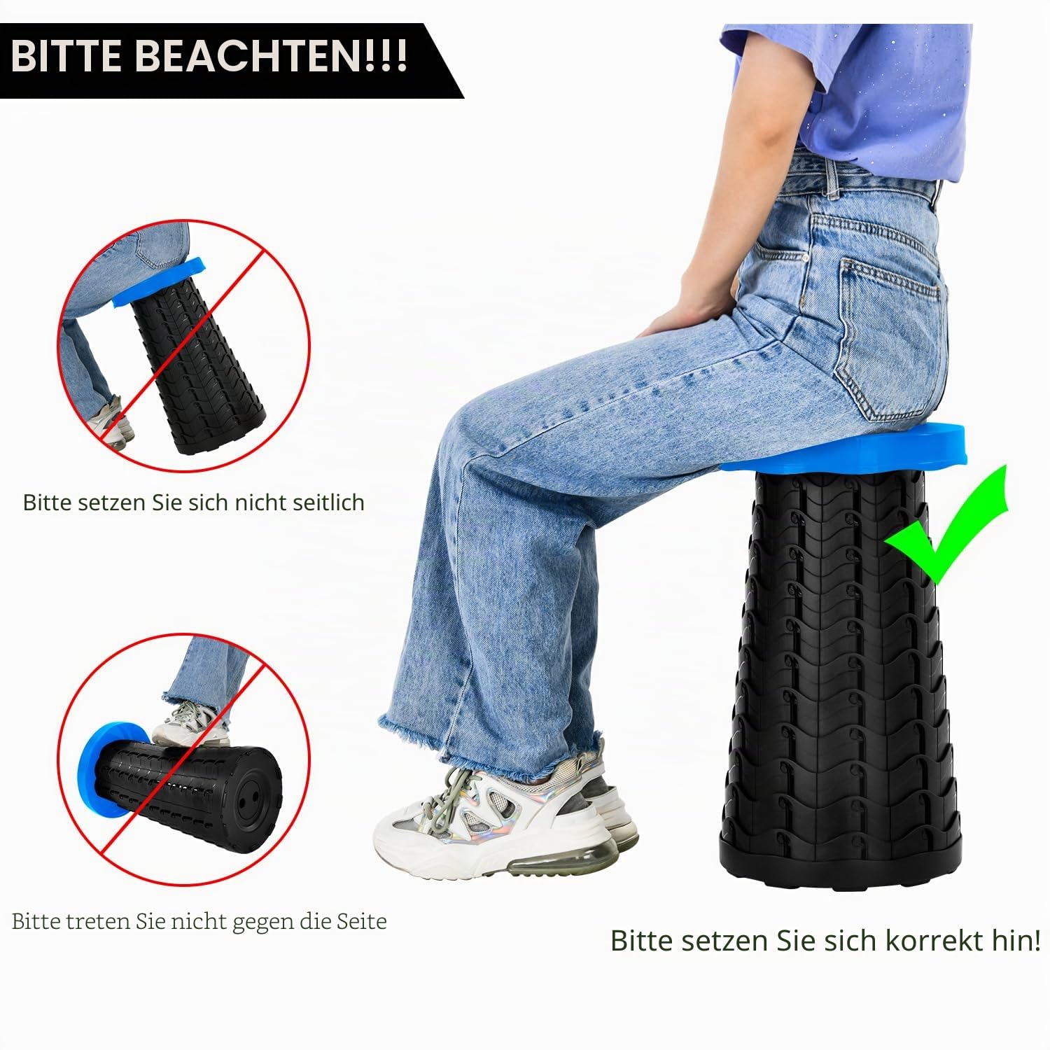 LUXJET Klein Klapphocker Höhenverstellbar für Camping - Tragbarer Falthocker Outdoor Angeln BBQ Drinnen Küche - Teleskophocker Belastbar 180 kg