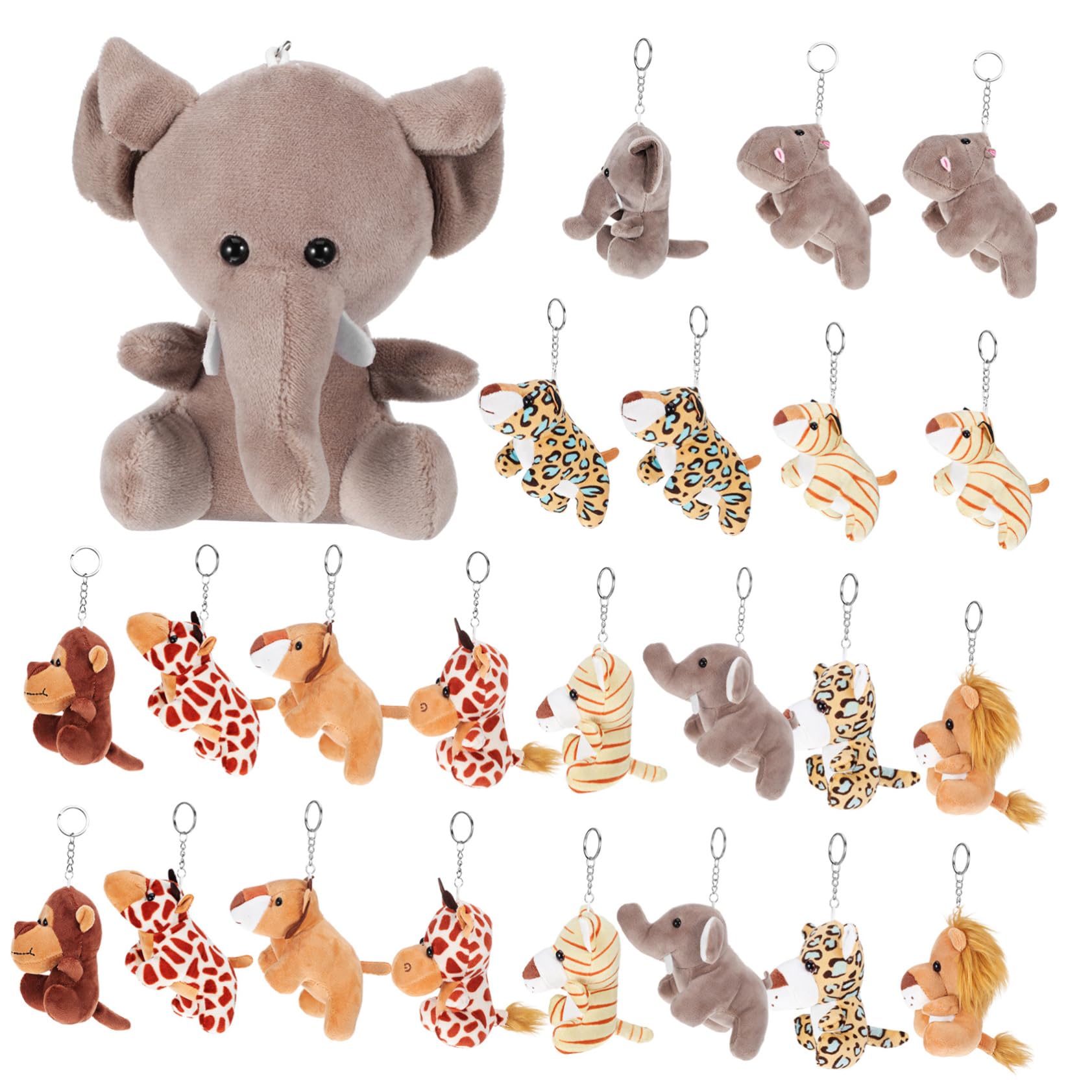 24 Llaveros de Peluche de Animales Anilla, PP Algodón | Bolsas y Llaves, Colgante para Mochila, Recuerdos de Fiesta para Niños