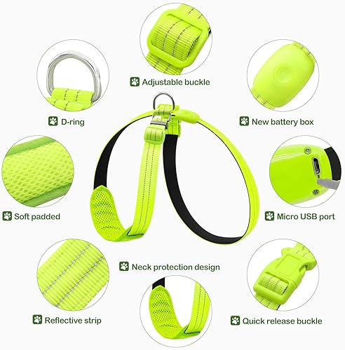 Miniatura 3 de Arnés para perro con luz, arnés LED recargable, arnés iluminado para perro que brilla en la oscuridad, chaleco LED reflectante para perros, luces de