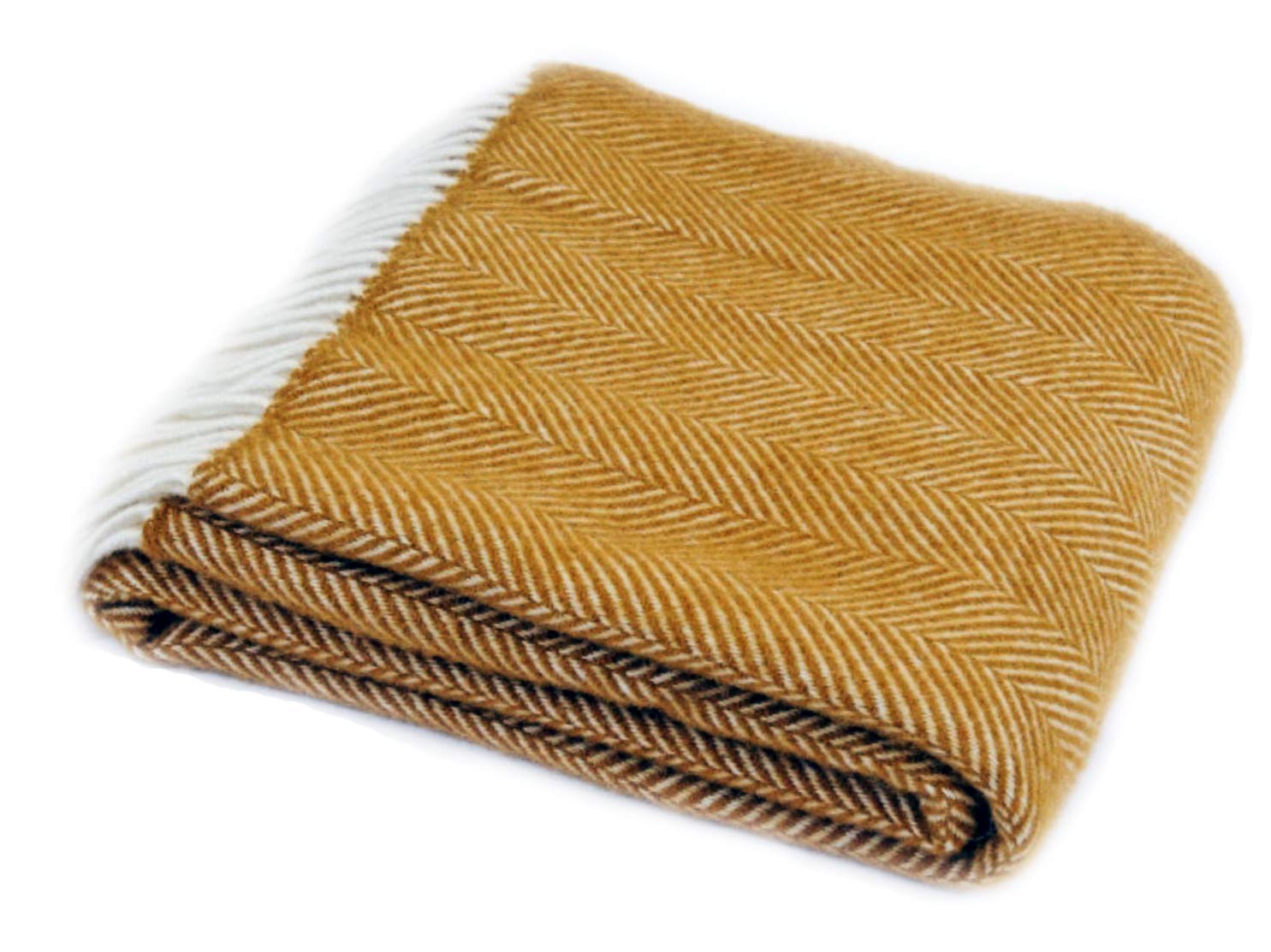 Tweedmill TextilesFiico Herringbone Mustard Yellow Pure New Wool Blanket Throw Rug BRITISH MADE