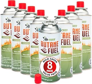 Jo Chef Butane Fuel Canister, 8 oz Butane Cylinder - Pure Refined Gas for Camping Stove or Creme Brulee Blow Torch, 8 Cans