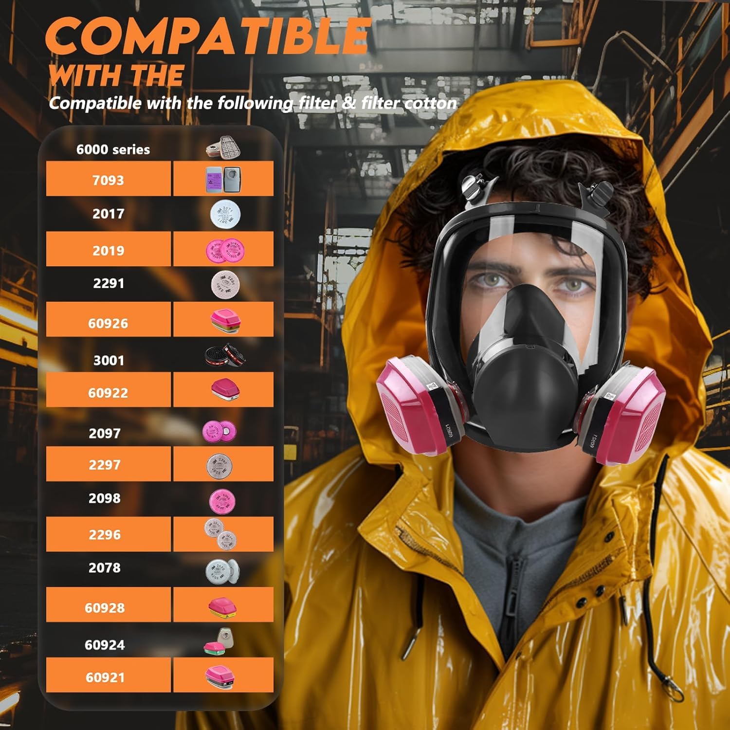Maschera respiratoria integrale con filtri 60921 e 2097, maschera antigas riutilizzabile per sopravvivenza, nucleare e chimica, per verniciatura a spruzzo, levigatura, resina, polveri sottili, lavori