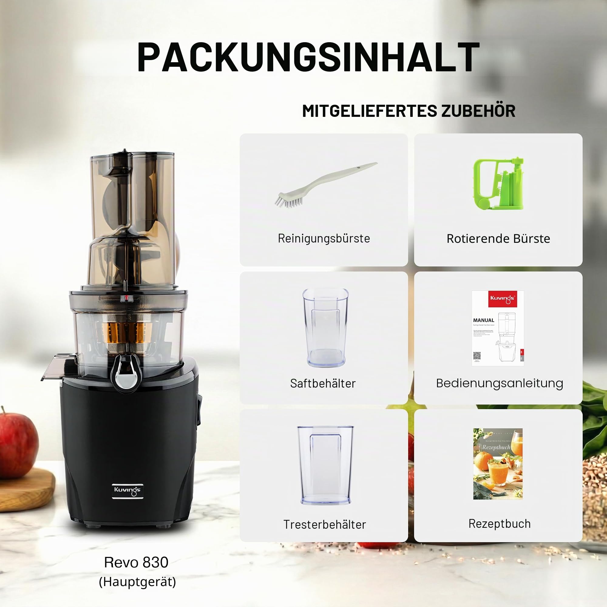 Kuvings - Entsafter REVO830 – Doppelmund, automatisches Schneidesystem – Schwarz