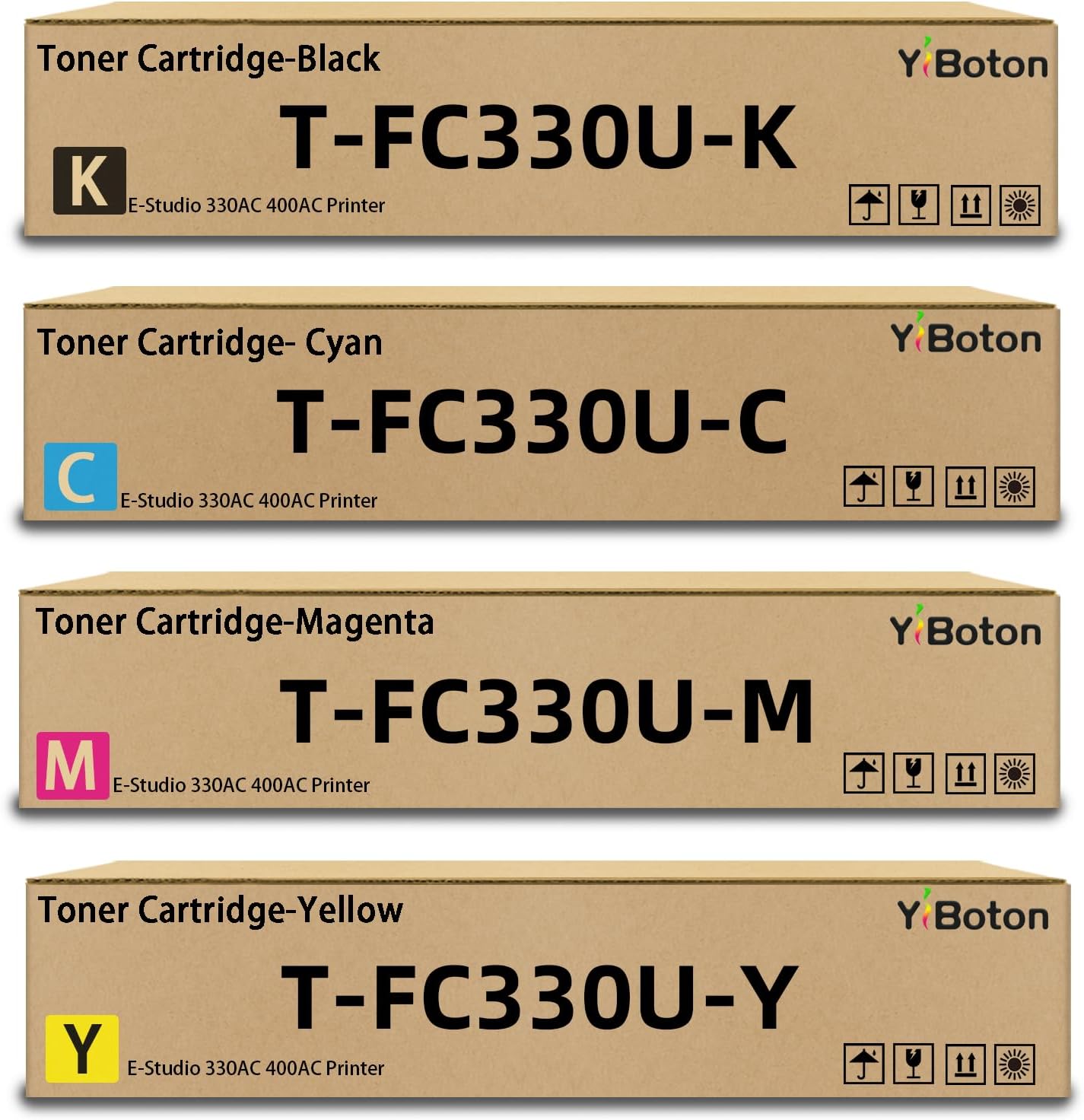 4-Pack T-FC330U Toner Cartridge (BK/C/M/Y) Replacement for Toshiba T-FC330UK T-FC330UC T-FC330UM T-FC330UY Compatible with E-Studio 330AC 400AC Printers