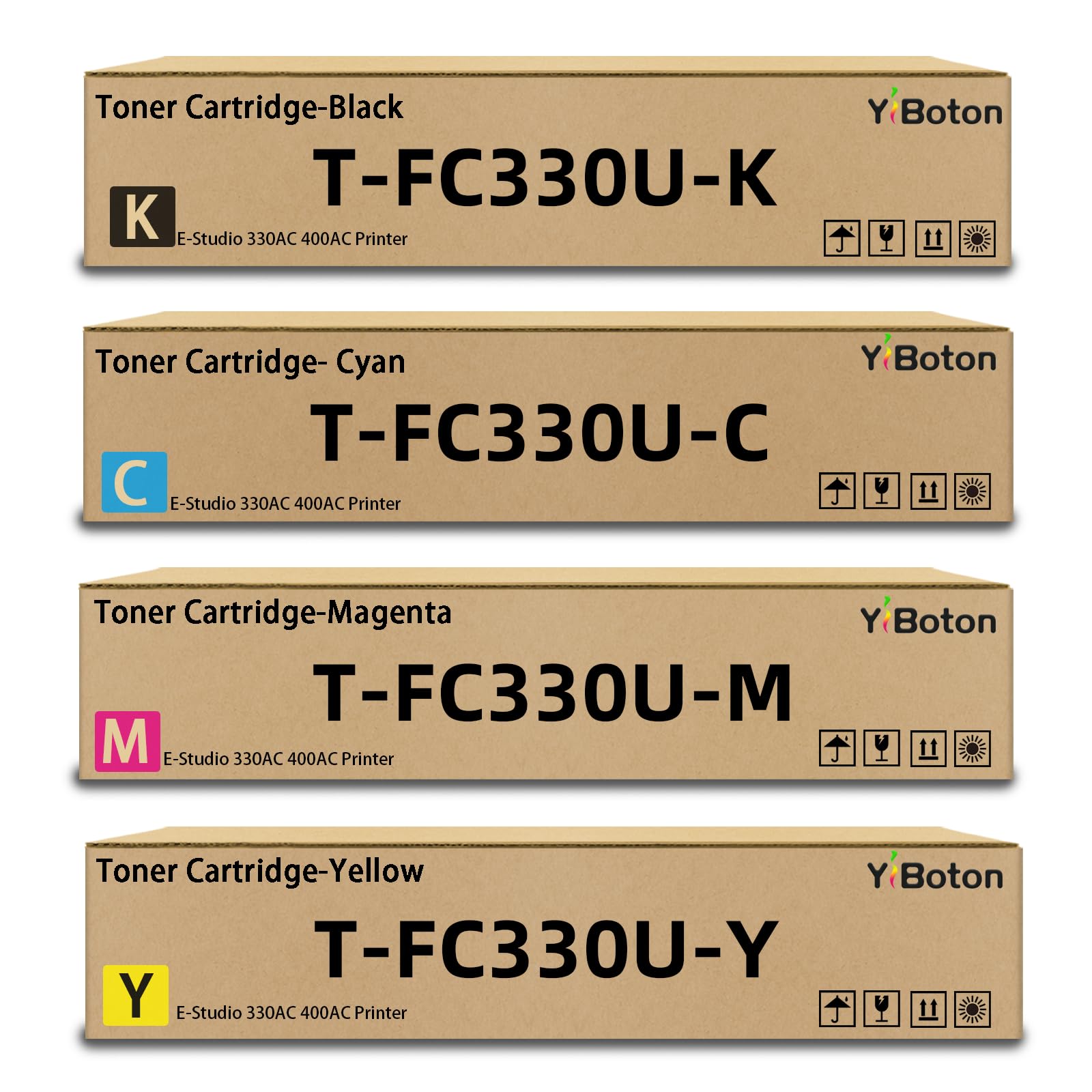 High Yield T-FC330U TFC330U Toner Cartridge 4-Pack with Chip (BK/C/M/Y) | Replacement for Toshiba T-FC330UK T-FC330UC T-FC330UM T-FC330UY Compatible with E-Studio 330AC 400AC Printers