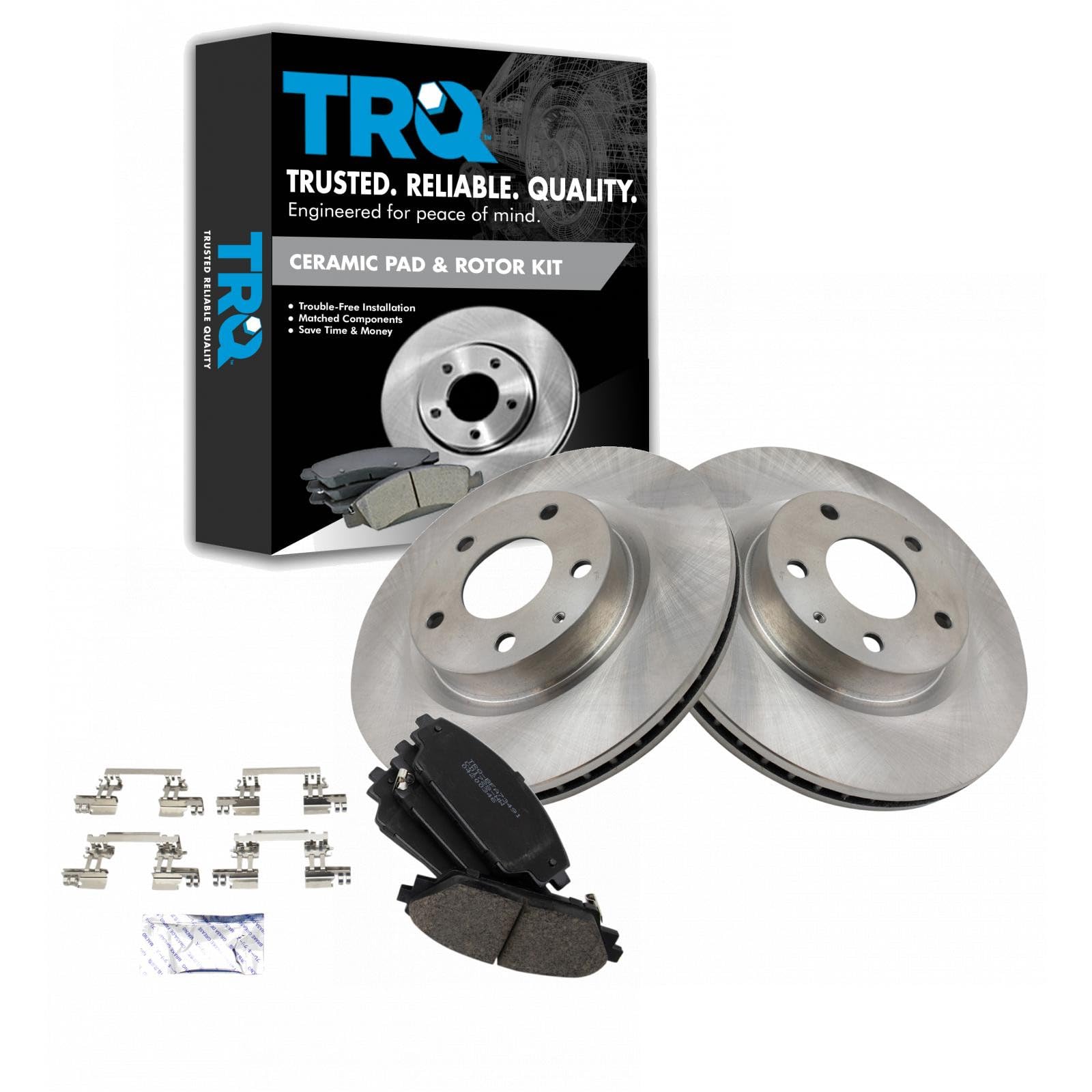 TRQ Front Brake Pad and Rotor Set Ceramic Vented Rotors Compatible with 2014-2018 Mazda 3 2016-2018 CX-3