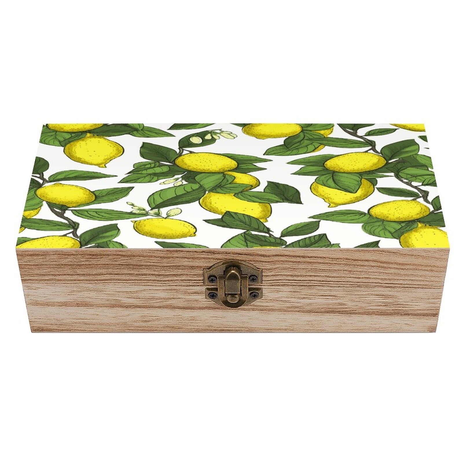 JTREHY Yellow Fresh Lemons Wooden Storage Box Exquisite Durable Wood Gift Case Sturdy Vintage Jewelry Wooden Chest for Art Hobbies Storage Keepsake Gift