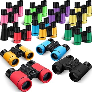 18 Pack Kid Binoculars Party Favors, Toy Binoculars Shockproof Bulk Mini Compact Binoculars Gifts for 3-12 Years Folding Small Telescope Binoculars with Neck String for Kids Camping Outdoor, 9 Colors